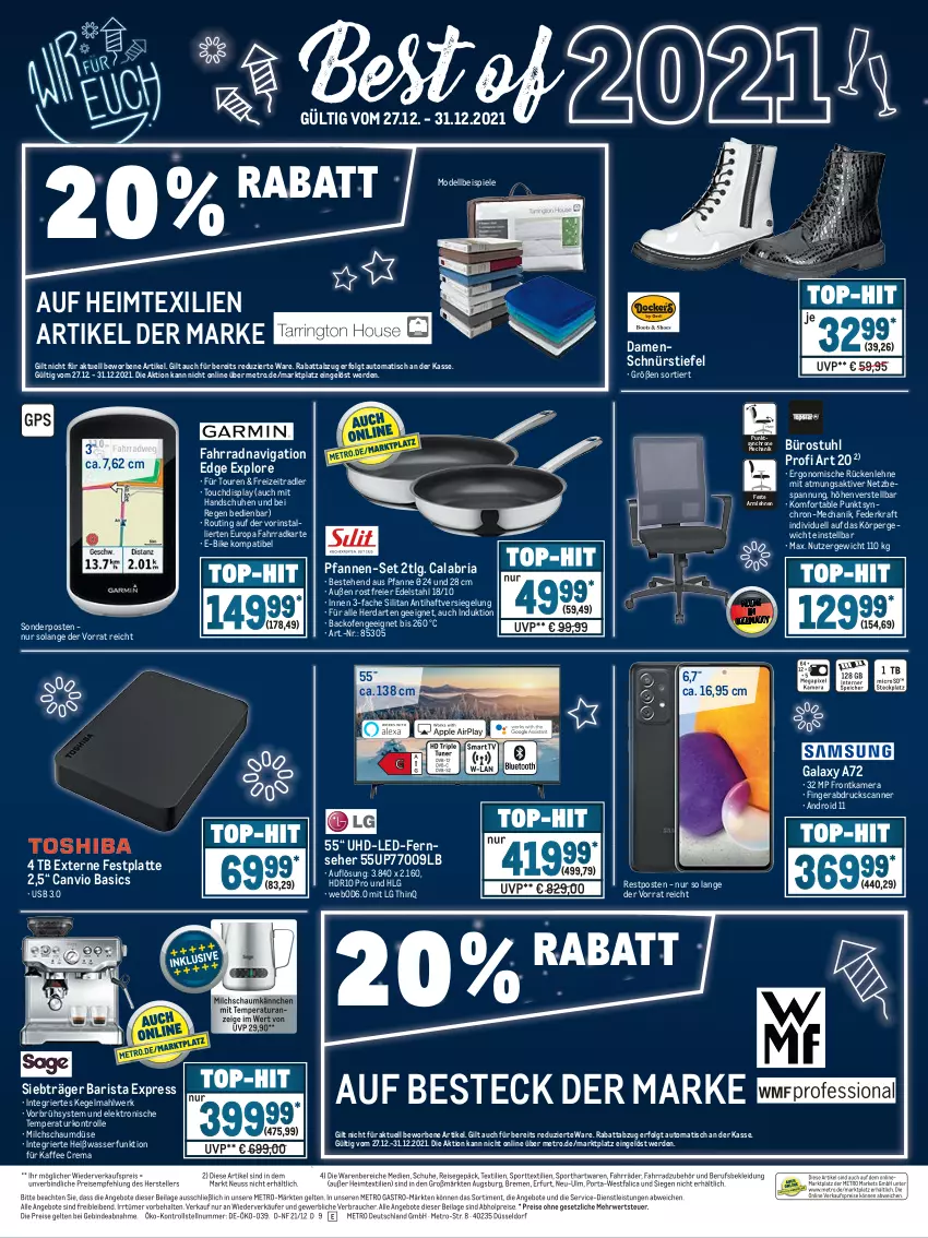 Aktueller Prospekt Metro - Best of 2021 - von 27.12 bis 31.12.2021 - strona 2 - produkty: abholpreise, angebot, angebote, armlehnen, auto, backofen, besteck, dell, E-Bike, edelstahl, eier, eis, Elektro, elle, erde, Externe Festplatte, Fahrrad, fernseher, festplatte, frontkamera, handschuhe, heimtextilien, herdarten, ilag, kaffee, kamera, kleid, Kleidung, kraft, latte, LG, Metro, metro gastro, milch, Mode, Ofen, pfanne, pfannen, pfannen-set, radler, Rauch, reis, Ria, rückenlehne, rwe, Scanner, Schnürstiefel, schuhe, sonderposten, Spiele, Sport, stuhl, teller, Ti, tisch, uhd, usb, wasser