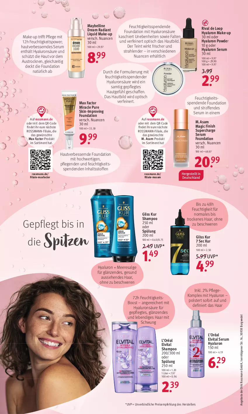 Aktueller Prospekt Rossmann - Prospekte - von 14.03 bis 18.03.2022 - strona 15 - produkty: angebot, angebote, aust, eis, elle, elvital, Finish, gliss, gliss kur, hyaluron, LG, Make-up, Max Factor, Maybelline, Nuance, reis, resa, rum, Serum, shampoo, shampoo 250 ml, spülung, spülung 200 ml, teller, Ti, tisch, vita, wedel