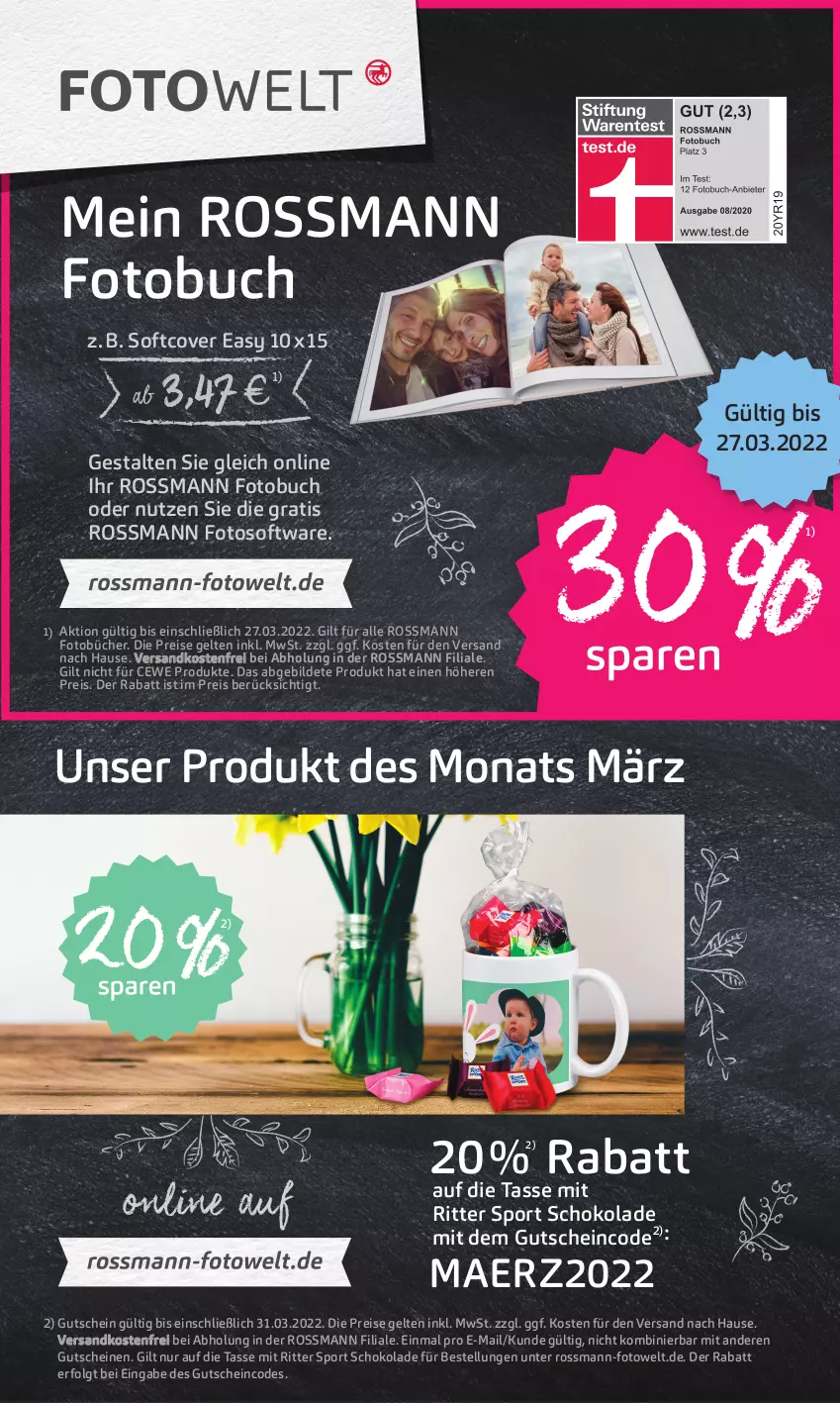 Aktueller Prospekt Rossmann - Prospekte - von 14.03 bis 18.03.2022 - strona 16 - produkty: buch, cewe, eis, Fotobuch, gutschein, gutscheine, LG, ndk, reis, ritter, ritter sport, schoko, schokolade, Software, Sport, tasse, Ti, versandkostenfrei