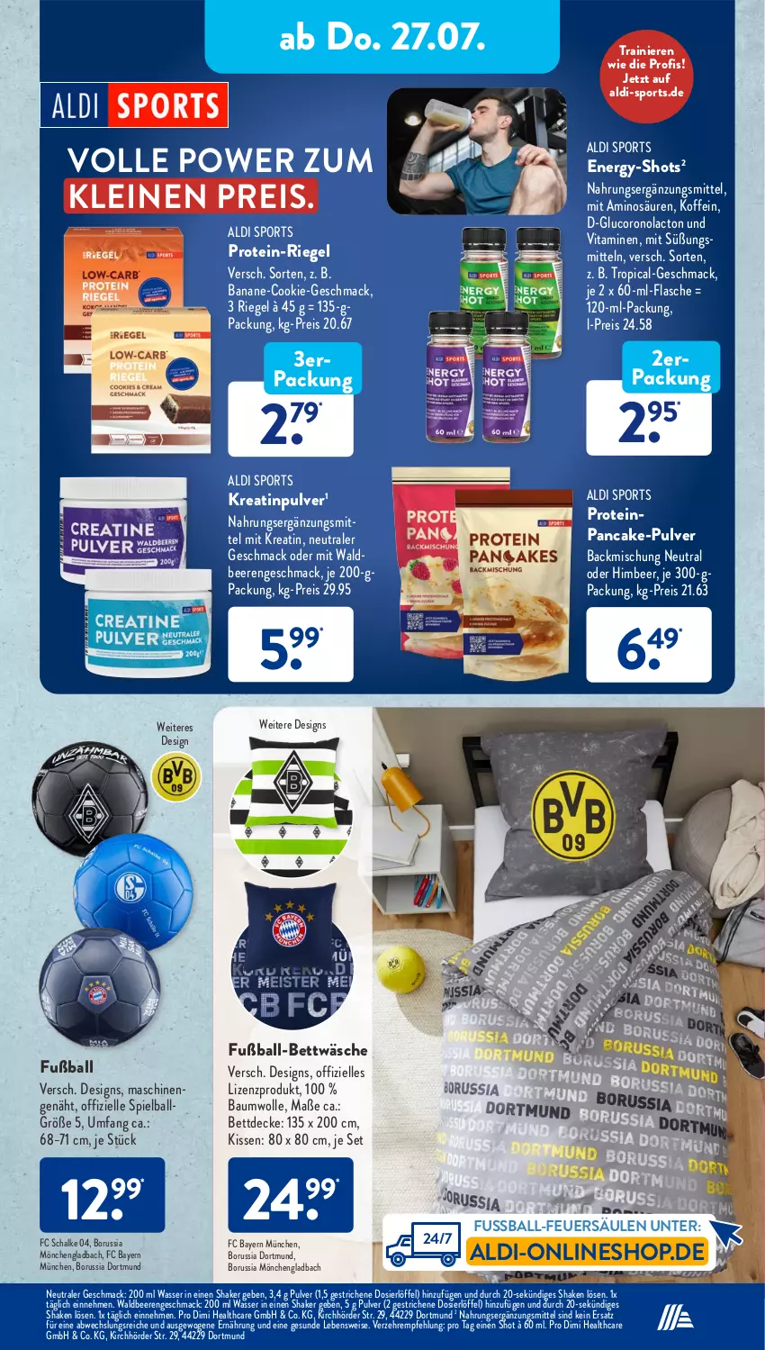 Aktueller Prospekt AldiSud - NÄCHSTE WOCHE - von 24.07 bis 29.07.2023 - strona 25 - produkty: aldi, backmischung, ball, banane, Bau, baumwolle, beere, beeren, bett, bettwäsche, cookie, decke, eis, elle, flasche, Fußball, himbeer, kissen, leine, LG, Löffel, mac, reis, riegel, Schal, shake, Sport, Ti, vita, Vitamine, wasser, wolle