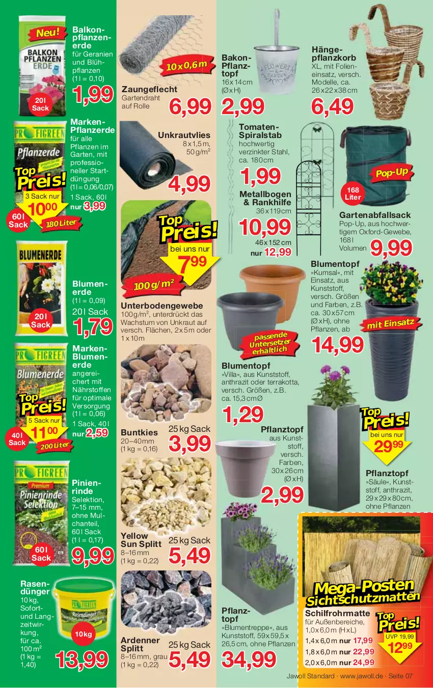 Aktueller Prospekt Jawoll - Prospekte - von 03.07 bis 09.07.2022 - strona 7 - produkty: balkonpflanzen, blume, blumen, blumenerde, Blumentreppe, dell, Draht, dünger, eis, elle, erde, Garten, geranie, geranien, HP, korb, Kraut, Mode, pflanze, pflanzen, pflanzerde, Pflanztopf, rasen, rasendünger, rind, sac, Ti, tomate, tomaten, topf