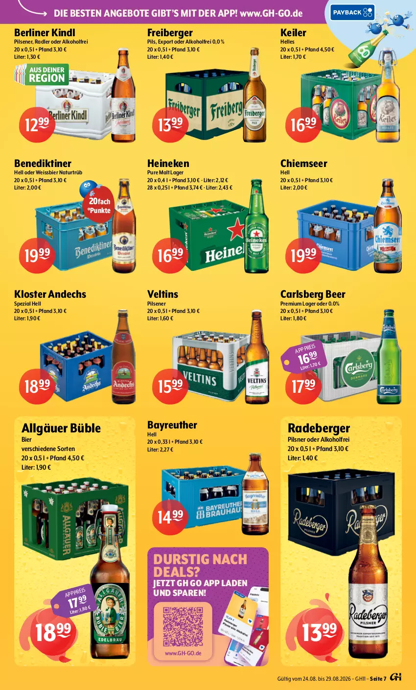 Aktueller Prospekt Getraenke Hoffmann - Prospekte - von 24.08 bis 29.08.2026 - strona 7 - produkty: alkohol, angebot, angebote, Benediktiner, Berger, berliner, berliner kindl, bier, carlsberg, carlsberg beer, eis, elle, Freiberger, heineken, Kloster Andechs, LG, natur, pils, pilsener, pilsner, radeberger, radeberger pilsner, radler, Spezi, Ti, veltins, veltins pilsener, weissbier