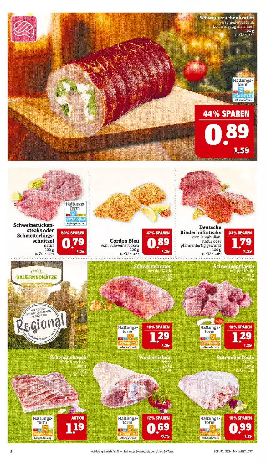 Aktueller Prospekt Marktkauf - Prospekt - von 22.12 bis 28.12.2024 - strona 8 - produkty: cordon bleu, eis, gewürz, hüftsteak, hüftsteaks, jungbullen, Mett, natur, pfanne, pfannen, reis, rel, rind, rinder, Schmetterling, schnitzel, schwein, schweine, schweinerücken, steak, steaks, Ti, wein, weine, ZTE