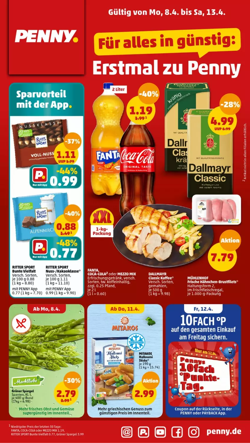 Aktueller Prospekt Penny - Prospekte - von 08.04 bis 13.04.2024 - strona 1 - produkty: coupon, eis, ente, kakao, nuss, obst, Obst und Gemüse, reis, ritter, ritter sport, Sport, Ti, und gemüse