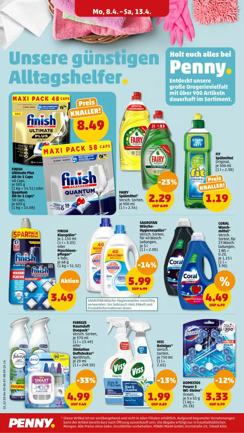 Aktueller Prospekt Penny - Prospekte - von 08.04 bis 13.04.2024 - strona 10 - produkty: auer, Bad, Cars, domestos, dusche, eis, fairy, febreze, Finish, gin, hygienespüler, klarspüler, LG, pril, Rauch, Raumduft, reiniger, reis, rwe, sagrotan, Spülen, spülmittel, Ti, wasser, WC-Steine, ZTE