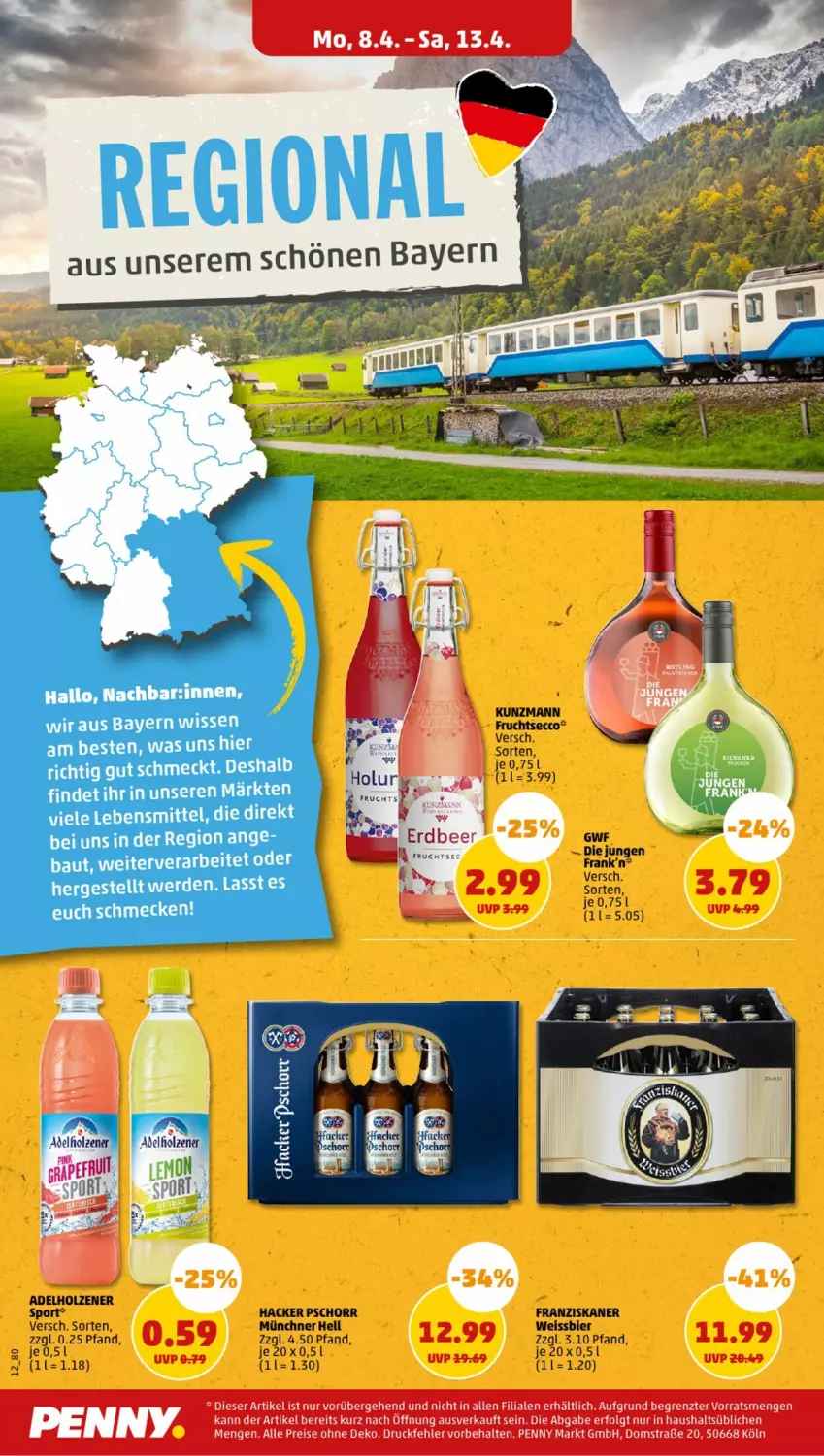 Aktueller Prospekt Penny - Prospekte - von 08.04 bis 13.04.2024 - strona 12 - produkty: adelholzener, bier, ecco, eis, franziskaner, frucht, fruchtsecco, hacker pschorr, Holz, LG, reis, Sport, Ti, weissbier, ZTE