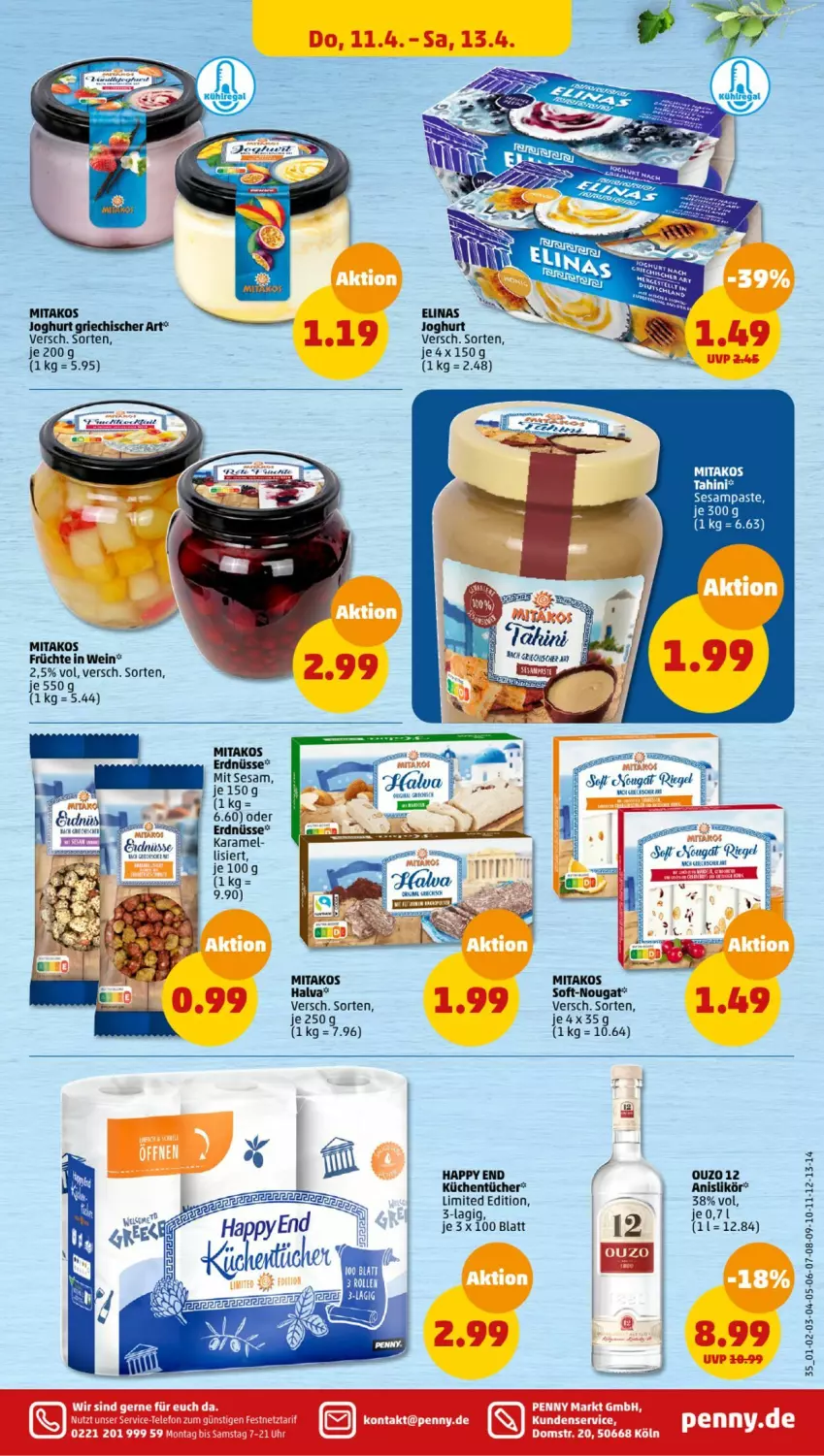 Aktueller Prospekt Penny - Prospekte - von 08.04 bis 13.04.2024 - strona 35 - produkty: elinas, elinas joghurt, erdnüsse, früchte, joghur, joghurt, küche, Küchen, küchentücher, likör, sesam, Ti, tücher, wein