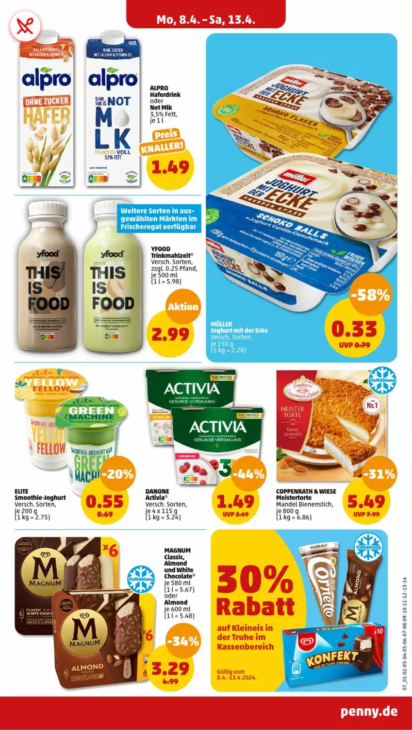 Aktueller Prospekt Penny - Prospekte - von 08.04 bis 13.04.2024 - strona 7 - produkty: activia, alpro, Calcium, cola, coppenrath, danone, eis, joghur, joghurt, leine, mac, magnum, mandel, Meister, smoothie, tee, Ti, torte, Tüte, vita, Vitamin D