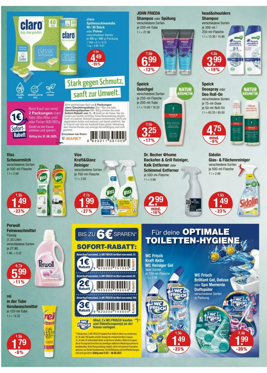 Aktueller Prospekt Vmarkt - Prospekte - von 31.07 bis 06.08.2025 - strona 10 - produkty: backofen, Becher, duschgel, flasche, grill, Heu, je 500-ml-flasche, kraft, milch, Ofen, reiniger, roll-on, scheuermilch, shampoo, shampoo oder spülung, sidolin, Speick, spülung
