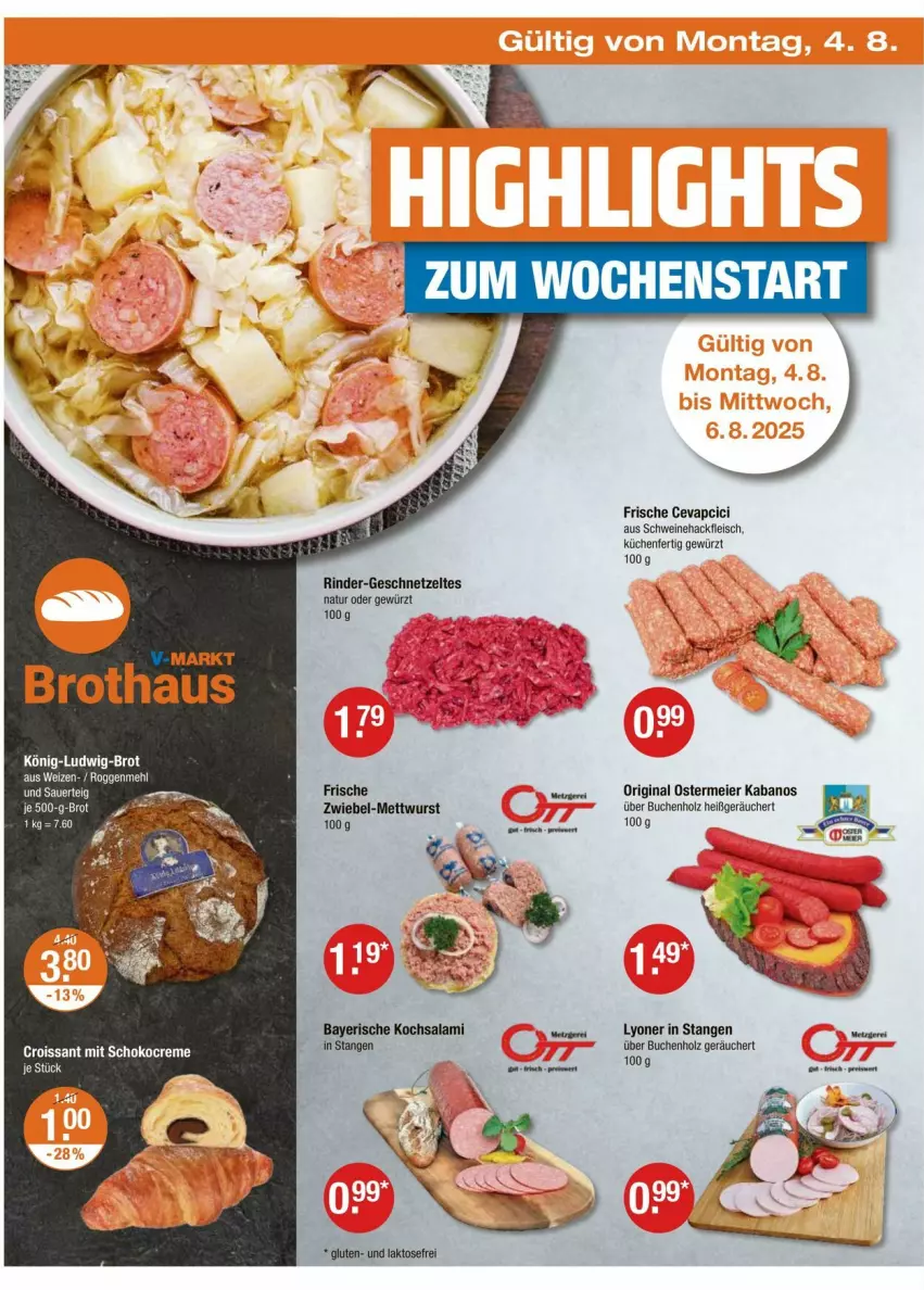 Aktueller Prospekt Vmarkt - Prospekte - von 31.07 bis 06.08.2025 - strona 18 - produkty: brot, buch, creme, Croissant, eier, eis, fleisch, geschnetzeltes, gewürz, gin, hackfleisch, Holz, kabanos, küche, Küchen, lyoner, Mett, mettwurst, natur, rind, rinder, schoko, schwein, schweine, Schweinehackfleisch, Ti, wein, weine, wurst, Yo, Zelt, zwiebel