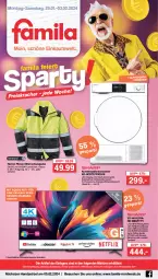 Gazetka promocyjna Famila - Prospekte - Gazetka - ważna od 03.02 do 03.02.2024 - strona 1 - produkty: angebot, angebote, Betriebssystem, edelstahl, eis, elle, HDMI, Jacke, jever, kracher, LG, reis, rel, ring, rum, teller, Ti, Trockner, trommel, usb, Weste, Wild