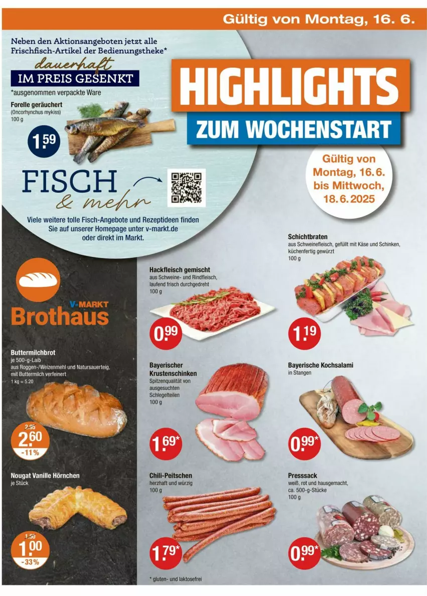 Aktueller Prospekt Vmarkt - Prospekte - von 12.06 bis 18.06.2025 - strona 22 - produkty: angebot, angebote, braten, butter, buttermilch, chili, eis, elle, fisch, fleisch, forelle, frischfisch, gewürz, hackfleisch, hackfleisch gemischt, hörnchen, Käse, Krustenschinken, küche, Küchen, Laufen, LG, mac, milch, Omep, presssack, rel, rezept, rind, rindfleisch, sac, salami, schinken, schwein, schweine, schweinefleisch, spitzenqualität, Ti, vanille, wein, weine