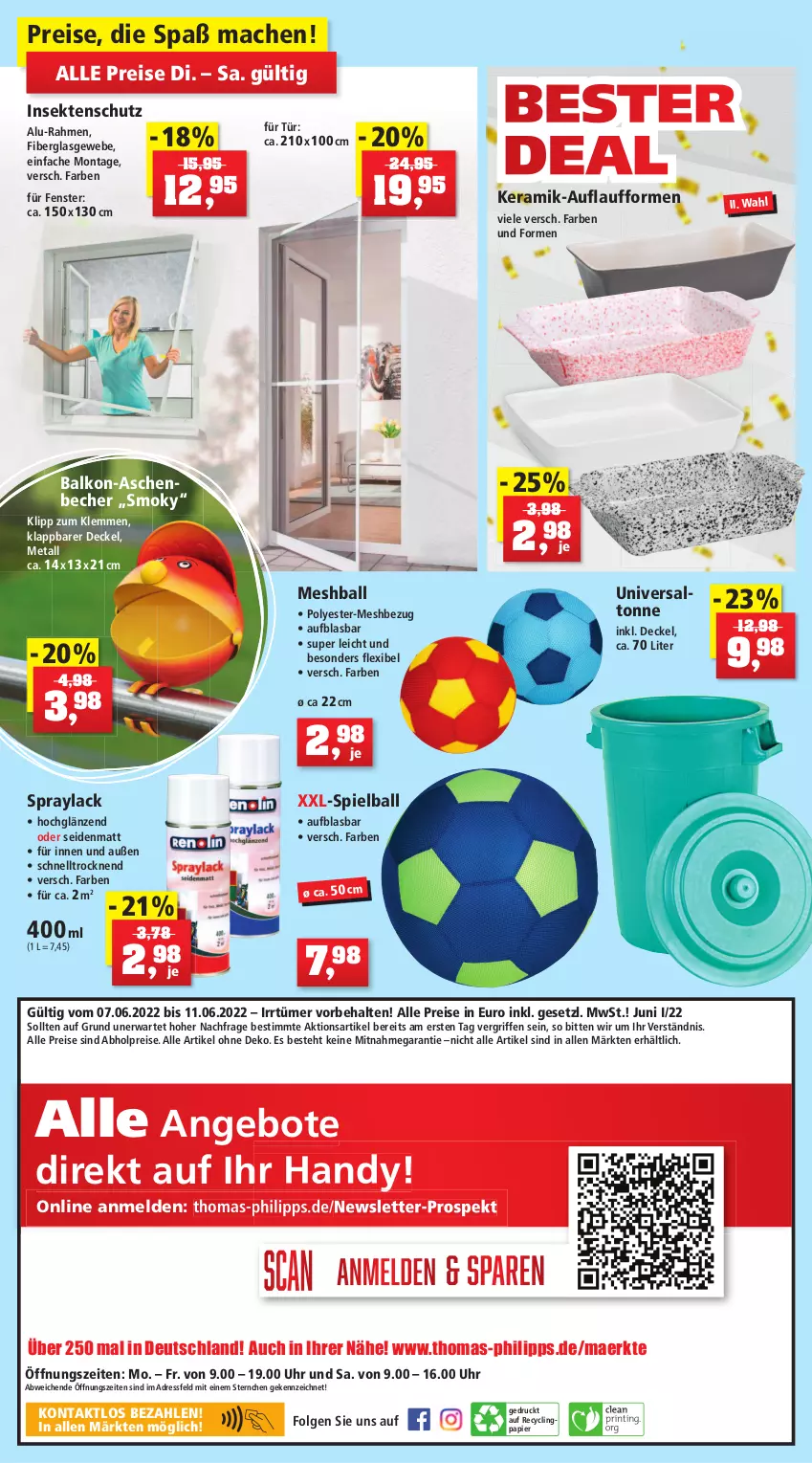 Aktueller Prospekt Thomas Philipps - Prospektwerbung - von 07.06 bis 11.06.2022 - strona 12 - produkty: abholpreise, alle preise sind abholpreise, angebot, angebote, ball, Becher, Clin, decke, Deckel, eis, fenster, Handy, insektenschutz, lack, LG, mac, papier, reis, sekt, Ti, uhr