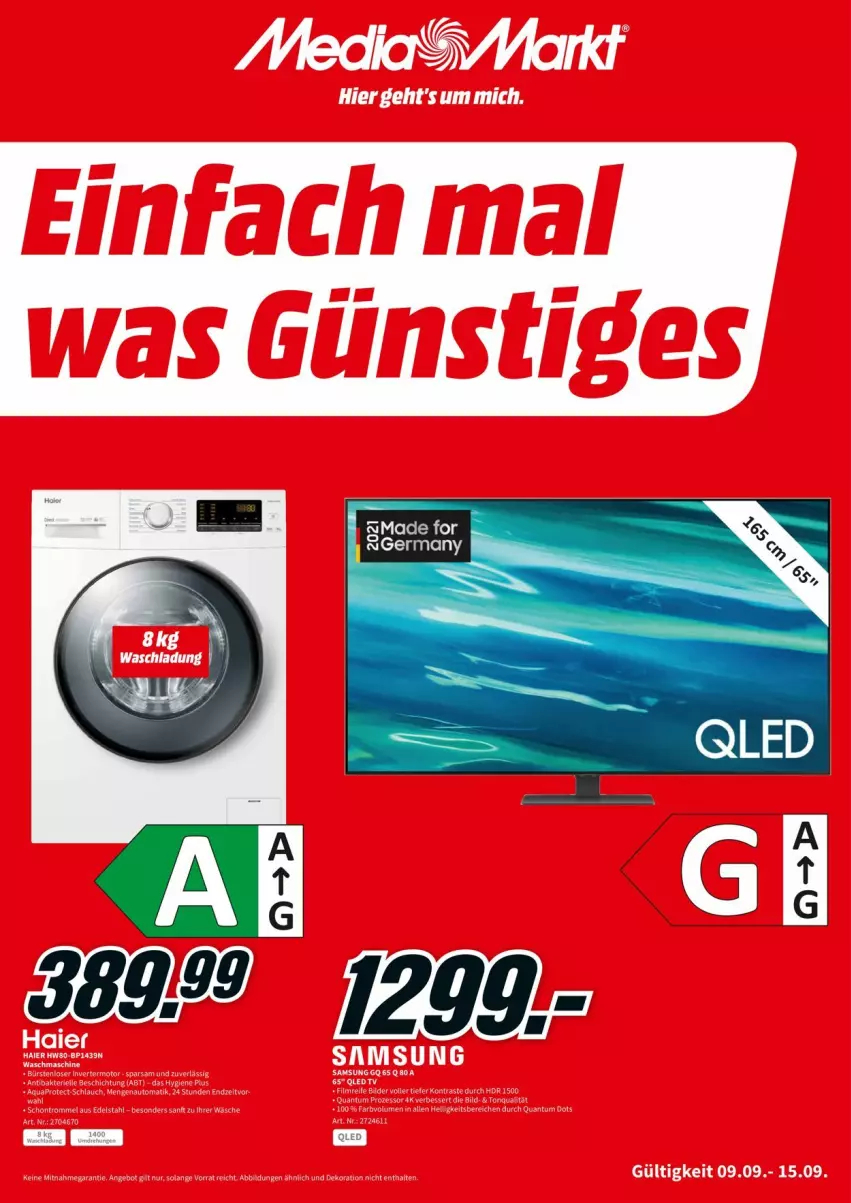 Aktueller Prospekt Media Markt - Prospekte - von 09.09 bis 15.09.2021 - strona 1