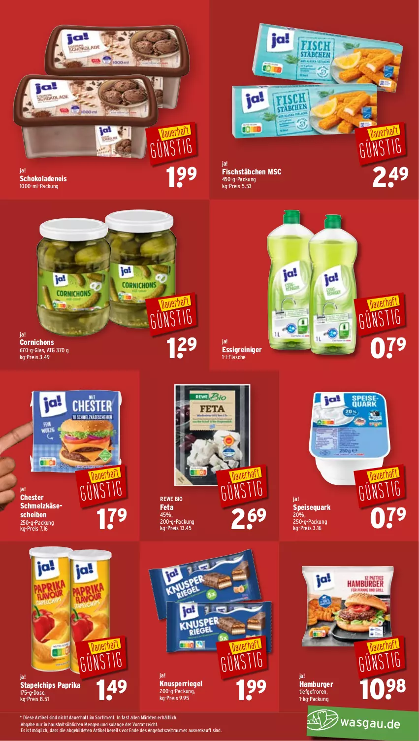 Aktueller Prospekt Wasgau - von 23.06 bis 28.06.2025 - strona 25 - produkty: angebot, auer, bio, burger, chips, eis, essig, feta, fisch, fischstäbchen, flasche, hamburger, Käse, käsescheiben, paprika, quark, reiniger, reis, rewe bio, riegel, Schmelzkäse, schoko, schokolade, schokoladen, speisequark, Ti