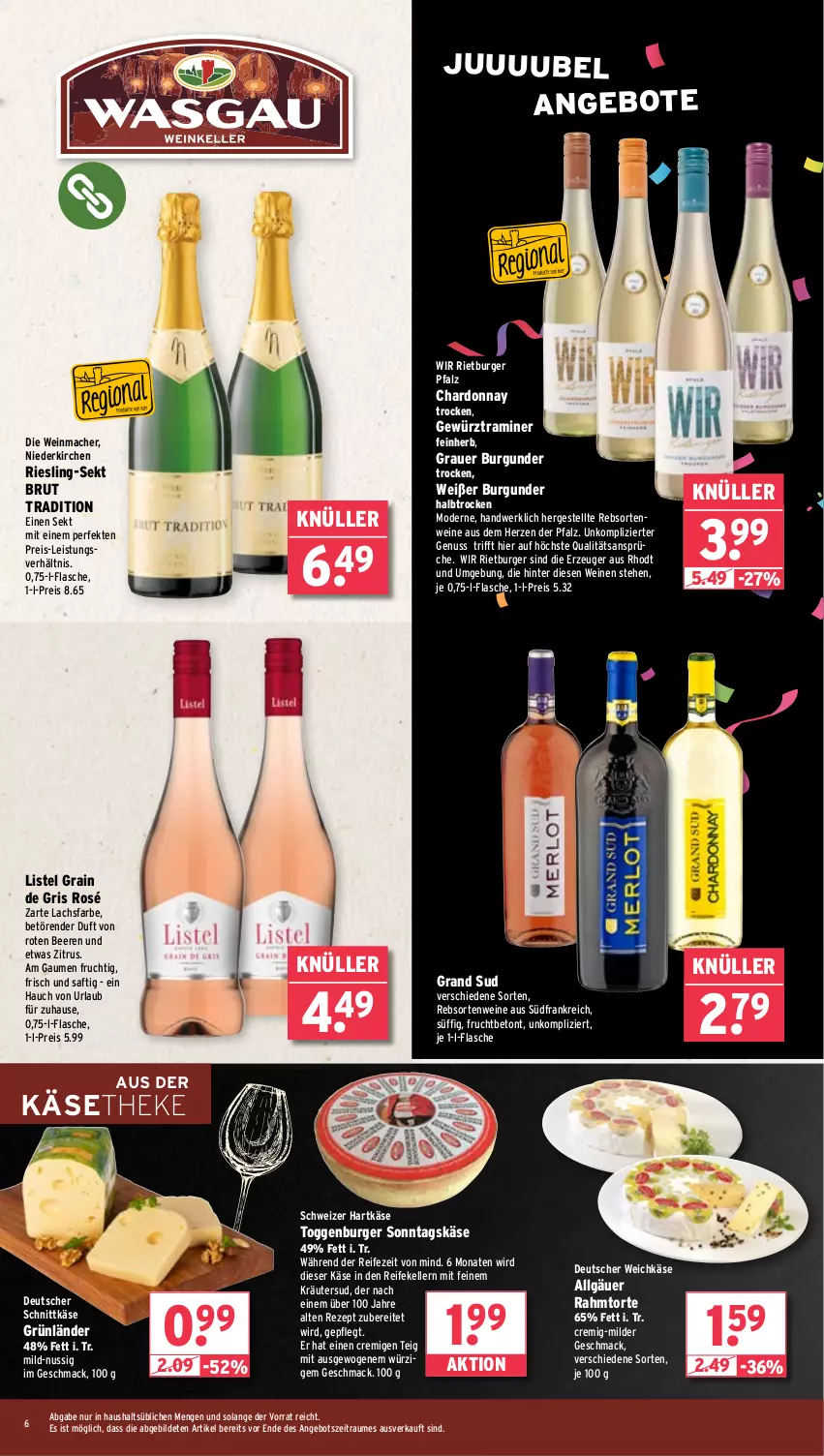 Aktueller Prospekt Wasgau - von 23.06 bis 28.06.2025 - strona 6 - produkty: angebot, angebote, auer, beere, beeren, brut, burger, burgunder, chardonnay, deutscher schnittkäse, deutscher weichkäse, eis, elle, flasche, frucht, gewürz, grand sud, grauer burgunder, grünländer, hartkäse, Käse, käsetheke, kräuter, lachs, LG, mac, Mode, nuss, rebsortenweine, reis, rezept, riesling, saft, schnittkäse, schweizer hartkäse, sekt, Ti, torte, weichkäse, wein, weine