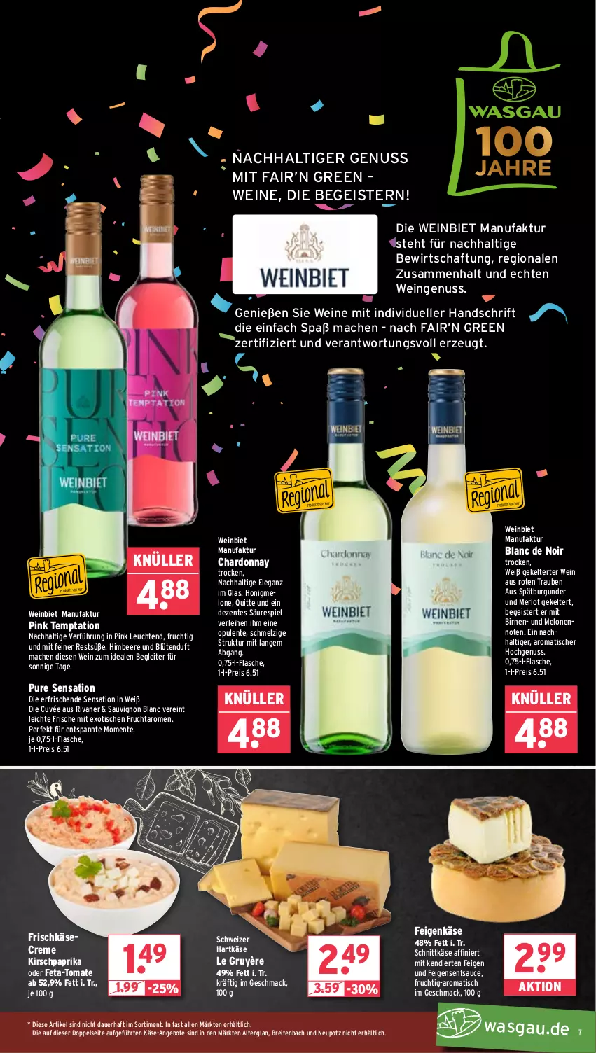 Aktueller Prospekt Wasgau - von 23.06 bis 28.06.2025 - strona 7 - produkty: angebot, angebote, auer, beere, Birnen, Blüte, Brei, burgunder, chardonnay, creme, cuvée, eis, elle, ente, Faktu, Feigen, feta, flasche, frischkäse, frucht, hartkäse, himbeer, himbeere, honig, honigmelone, HP, Käse, kirsch, Leuchte, leuchten, mac, melone, melonen, merl, merlot, nuss, paprika, reis, Rivaner, sauce, sauvignon, sauvignon blanc, schnittkäse, schweizer hartkäse, senf, spätburgunder, Ti, tisch, tomate, trauben, wein, weine
