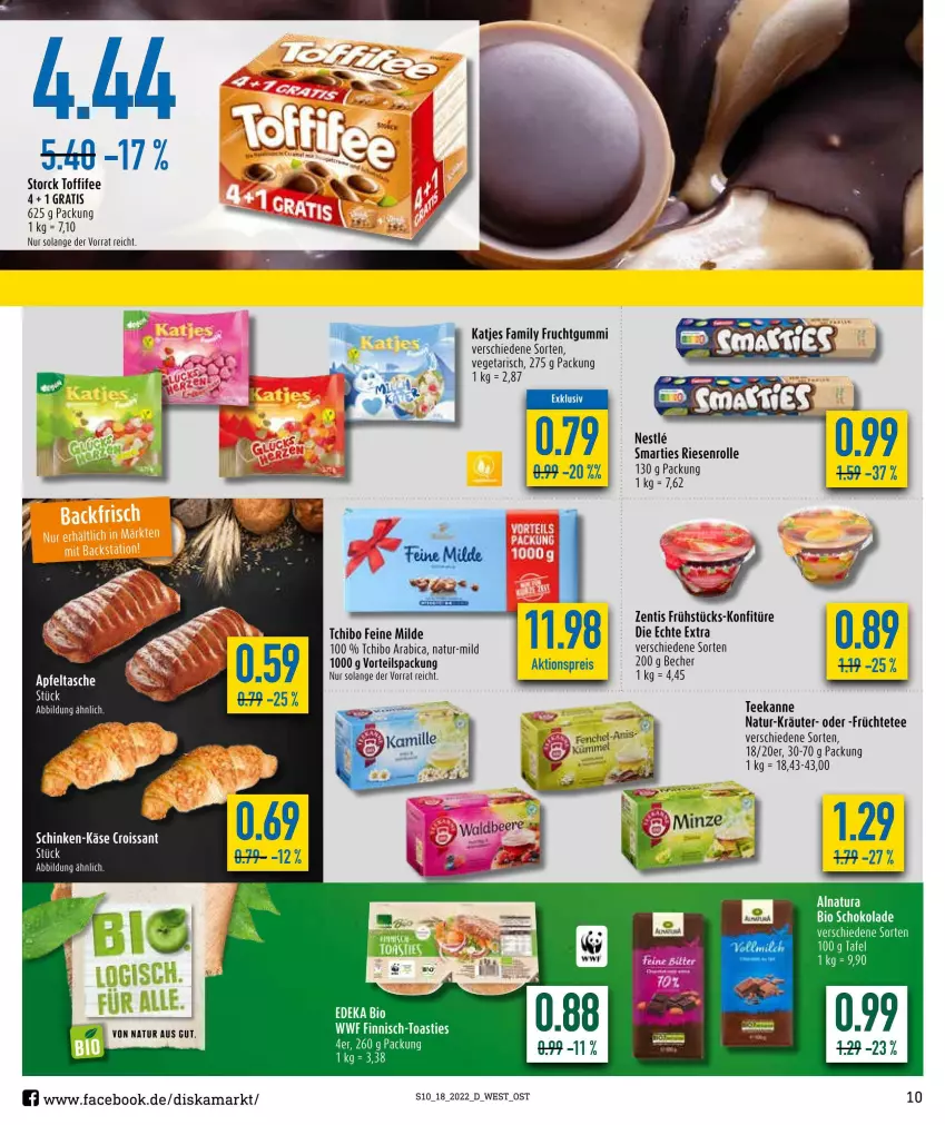 Aktueller Prospekt Diska - Prospekte - von 02.05 bis 07.05.2022 - strona 10 - produkty: aktionspreis, apfel, Apfeltasche, Becher, eis, frucht, früchte, Früchtetee, fruchtgummi, katjes, konfitüre, kräuter, LG, natur, reis, smarties, storck, Tasche, Tchibo, tee, teekanne, Ti, toffifee, Vegeta