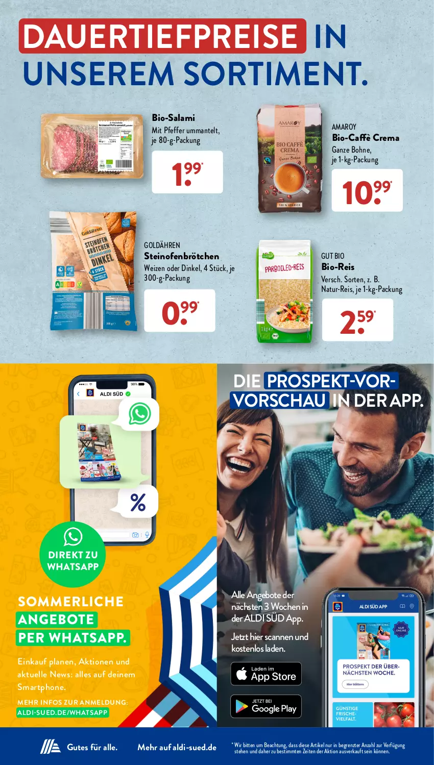 Aktueller Prospekt AldiSud - NÄCHSTE WOCHE - von 11.09 bis 16.09.2023 - strona 3 - produkty: aldi, amaro, angebot, angebote, auer, bio, Bio-Salami, bohne, brötchen, caffè crema, dauertiefpreis, eis, elle, Mantel, merl, natur, natur-reis, Ofen, pfeffer, reis, salami, smartphone, steinofen, Ti, tiefpreis, ZTE