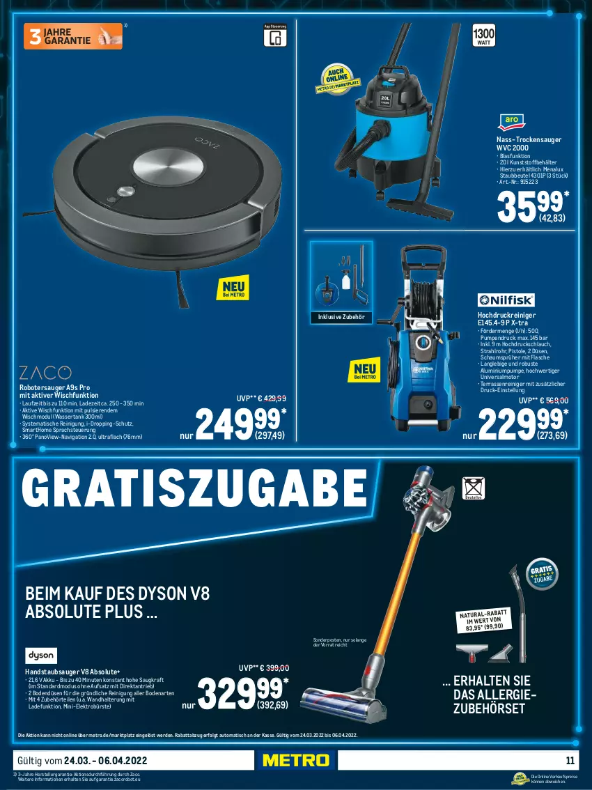 Aktueller Prospekt Metro - Technik Spezial - von 19.03 bis 25.03.2022 - strona 11 - produkty: akku, auto, Behälter, beutel, bürste, Dyson, eis, Elektro, elle, erde, flasche, handstaubsauger, hochdruckreiniger, kraft, LG, menalux, Metro, natur, natura, reiniger, Reinigung, reis, schlauch, sonderposten, staubbeutel, staubsauger, teller, Ti, tisch, Trockensauger, wandhalterung, wasser, wassertank