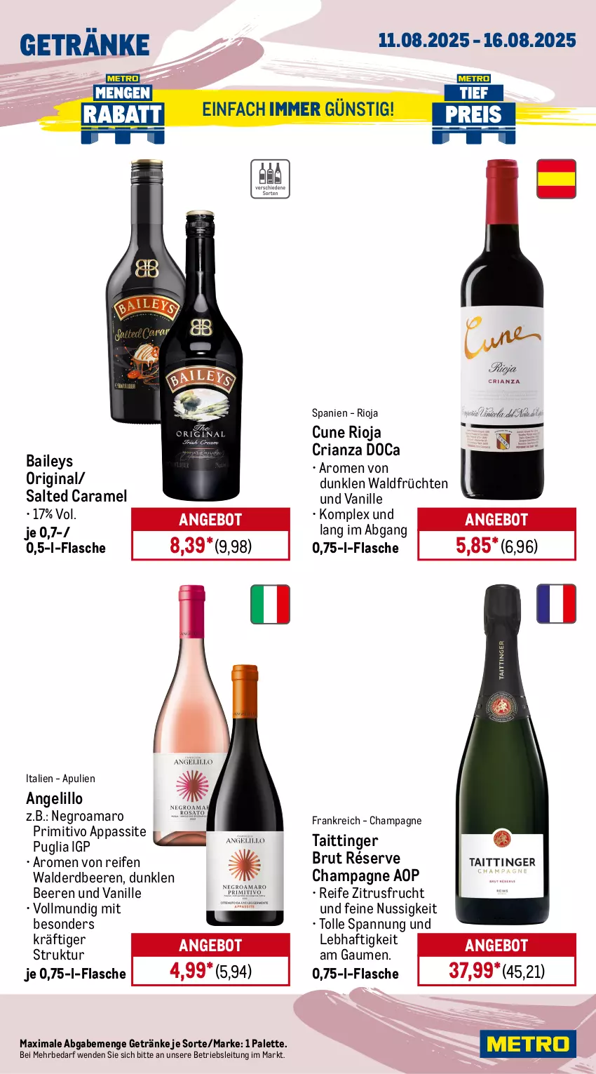 Aktueller Prospekt Metro - Wochen-Angebote - von 11.08 bis 16.08.2025 - strona 16 - produkty: amaro, angebot, baileys, beere, beeren, Behälter, brut, caramel, champagne, eis, elle, erdbeere, erdbeeren, flasche, frucht, früchte, früchten, geschirr, geschirrspülmittel, getränk, getränke, gin, kraft, Metro, nuss, Palette, primitivo, reifen, reis, Ria, rioja, somat, spülmittel, teller, Ti, Trockensauger, vanille, wc frisch, WC Frisch Kraft Aktiv