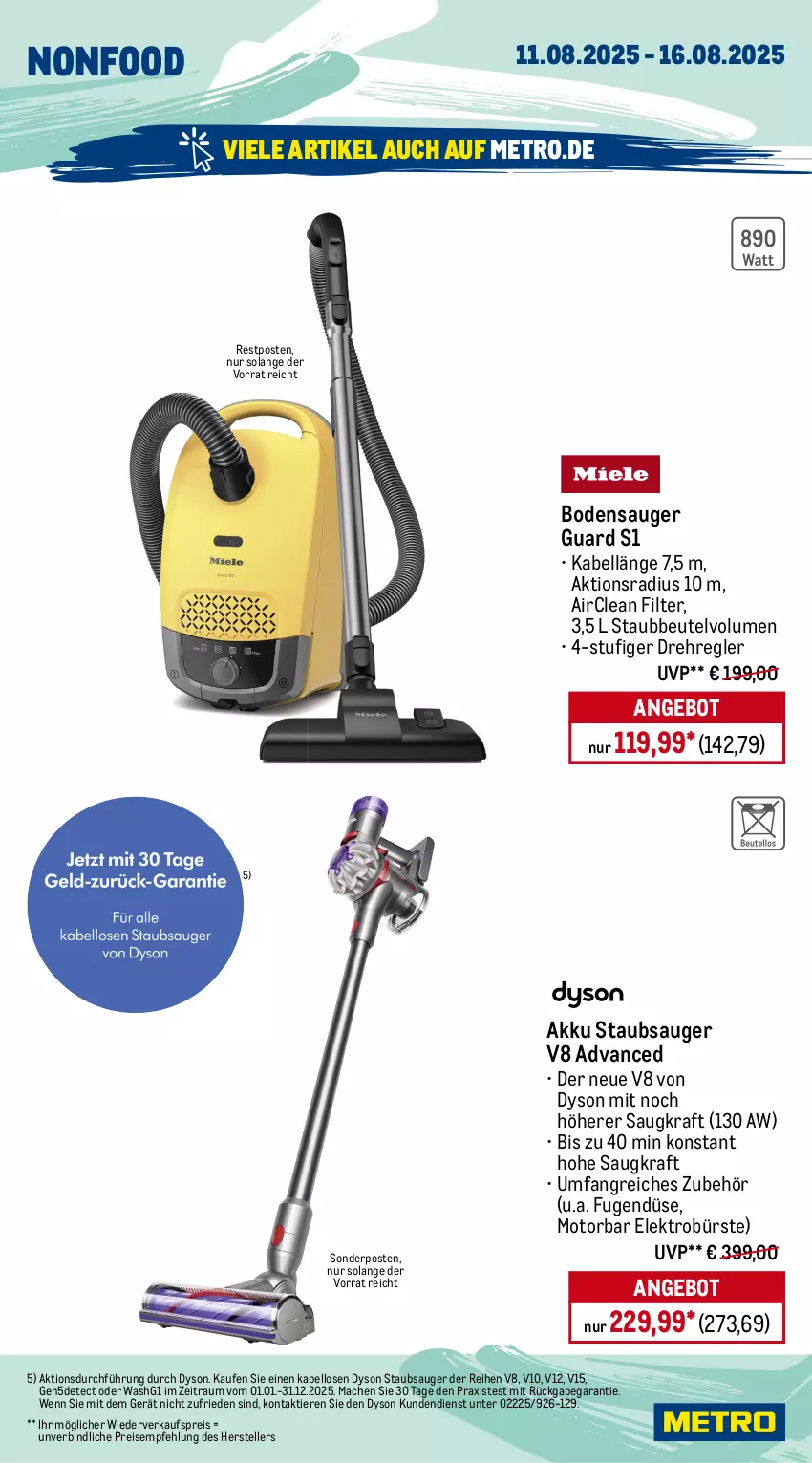 Aktueller Prospekt Metro - Wochen-Angebote - von 11.08 bis 16.08.2025 - strona 18 - produkty: akku, angebot, beleuchtung, beutel, bodensauger, bürste, Dyson, eis, Elektro, elle, gefrierfach, gefrierschrank, kraft, kühlschrank, mac, Metro, reis, Schrank, sonderposten, staubbeutel, staubsauger, teller, Ti, Tiere, tisch