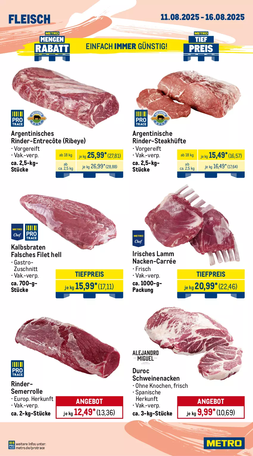 Aktueller Prospekt Metro - Wochen-Angebote - von 11.08 bis 16.08.2025 - strona 2 - produkty: angebot, beef, braten, bratwurst, cevapcici, eis, entrecôte, Falsches Filet, filet, fleisch, gewürz, grobe bratwurst, hackfleisch, Kette, lamm, Metro, pute, putenschnitzel, reis, rind, rinder, roastbeef, Rückensteak, rückensteaks, Schal, Schale, schnitzel, schwein, schweine, schweinenacken, schweinerücken, steak, steakhüfte, steaks, Ti, tiefpreis, wein, weine, wurst, ZTE