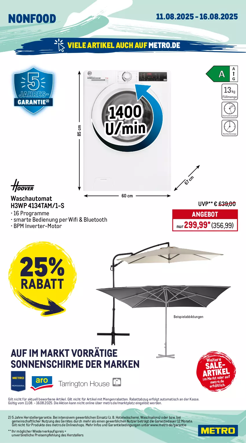 Aktueller Prospekt Metro - Wochen-Angebote - von 11.08 bis 16.08.2025 - strona 21 - produkty: angebot, auer, auto, backofen, Bau, beispielabbildung, eis, elle, erde, garraum, Gefrierbox, gefrierfach, glaskeramik, glaskeramik-kochfeld, keramik-kochfeld, kochfeld, kühlbox, LG, Metro, Ofen, reis, rum, Schere, schirme, sonnenschirm, Spektrum, teller, Ti, tisch