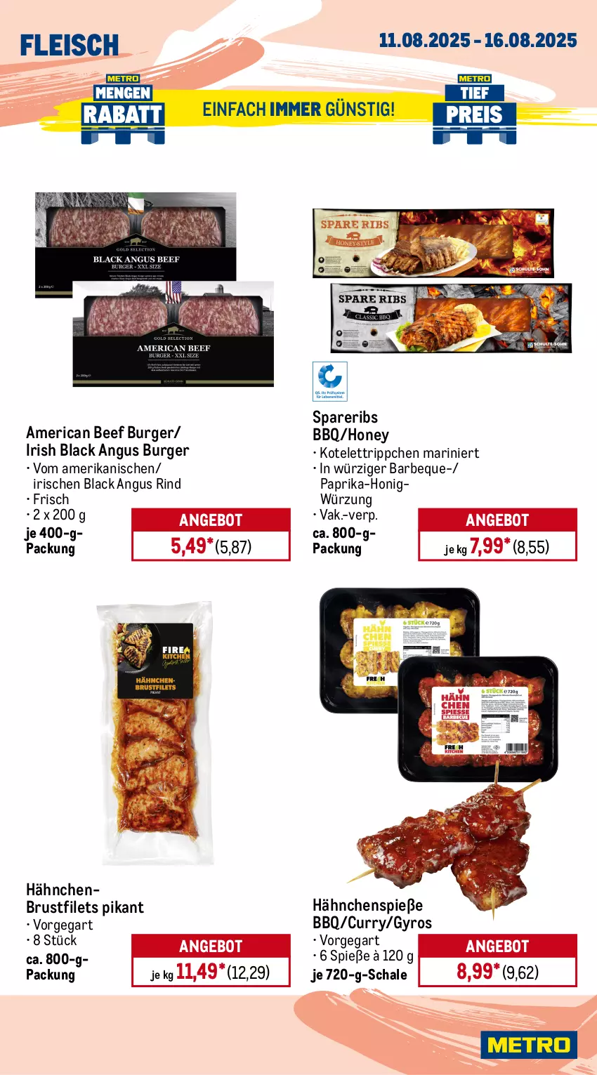 Aktueller Prospekt Metro - Wochen-Angebote - von 11.08 bis 16.08.2025 - strona 4 - produkty: Abtei, angebot, angebote, aqua, beef, brustfilet, burger, curry, eis, filet, filets, fisch, fleisch, frischfisch, garnelen, gyros, hähnchenbrust, hähnchenbrustfilet, honig, kotelett, lack, Metro, paprika, reis, rind, Rotbarsch, rotbarschfilet, Schal, Schale, spareribs, thunfisch, Ti, tiefpreis, Wild, wolfsbarsch, Zander