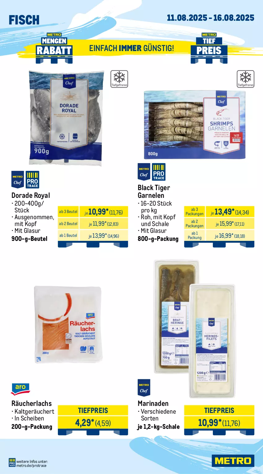 Aktueller Prospekt Metro - Wochen-Angebote - von 11.08 bis 16.08.2025 - strona 6 - produkty: beere, beeren, beutel, Dorade, dorade royal, eis, fisch, garnelen, heidelbeere, heidelbeeren, honig, honigmelone, honigmelonen, lachs, lack, mango, marinade, melone, melonen, Metro, obst, orange, orangen, Räucherlachs, reis, Schal, Schale, Ti, tiefpreis