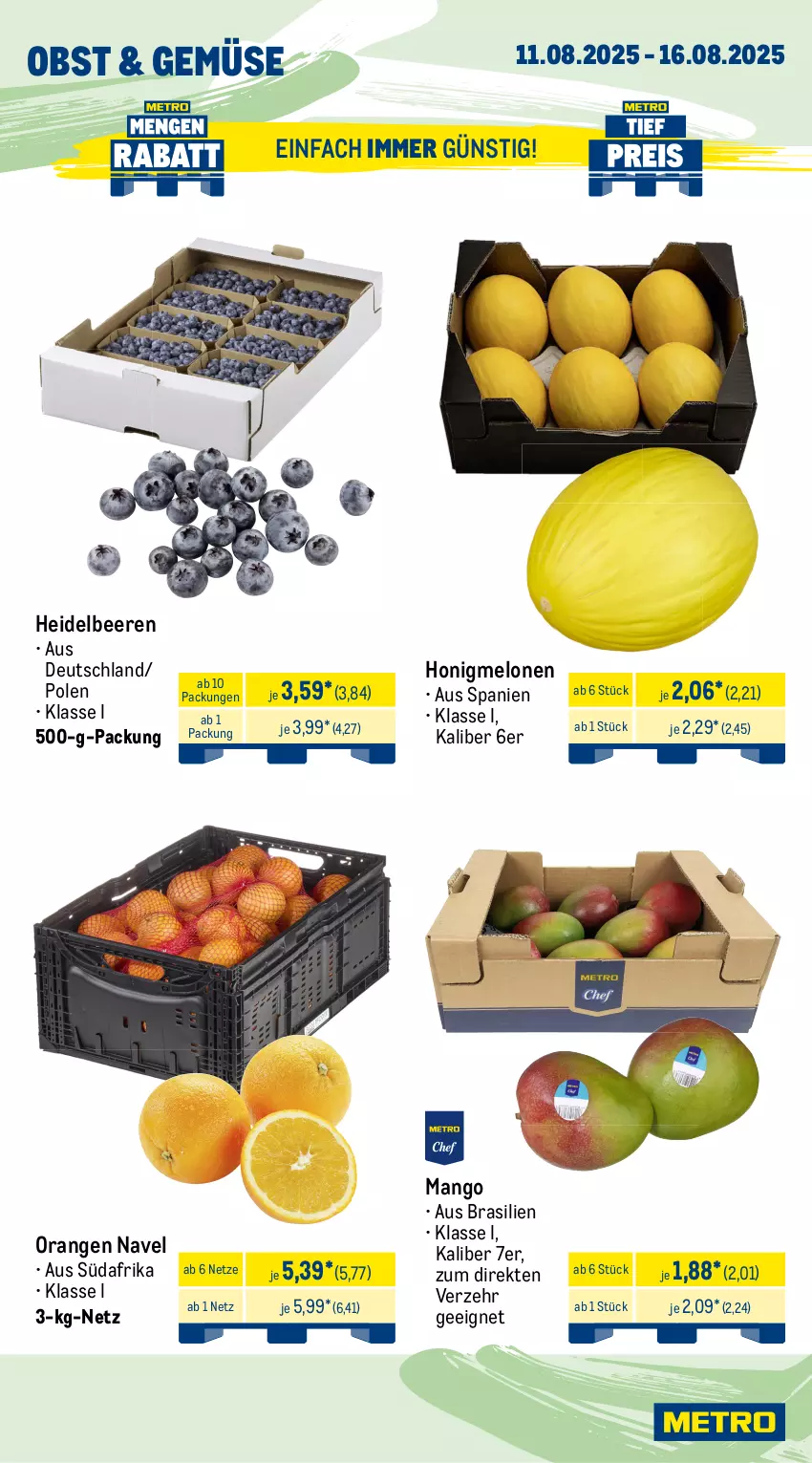 Aktueller Prospekt Metro - Wochen-Angebote - von 11.08 bis 16.08.2025 - strona 7 - produkty: beere, beeren, beutel, Dorade, dorade royal, eis, fisch, garnelen, heidelbeere, heidelbeeren, honig, honigmelone, honigmelonen, lachs, lack, mango, marinade, melone, melonen, Metro, obst, orange, orangen, Räucherlachs, reis, Schal, Schale, Ti, tiefpreis