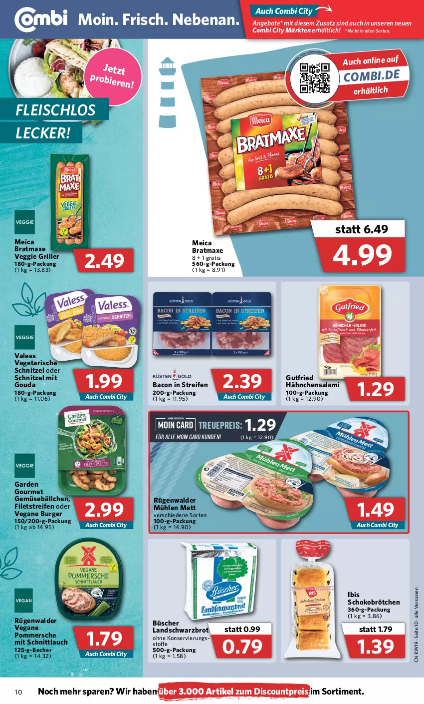 Aktueller Prospekt Combi - Prospekte - von 09.05 bis 14.05.2022 - strona 10 - produkty: angebot, angebote, axe, bacon, Becher, bratmaxe, brot, brötchen, burger, discount, eis, filet, filets, fleisch, garden gourmet, gouda, grill, gutfried, meica, Mett, mit gouda, Pommersche, reifen, reis, rügenwalder, rügenwalder mühle, salami, schnittlauch, schnitzel, schoko, Schokobrötchen, Schwarzbrot, Ti, Vegeta, veggie