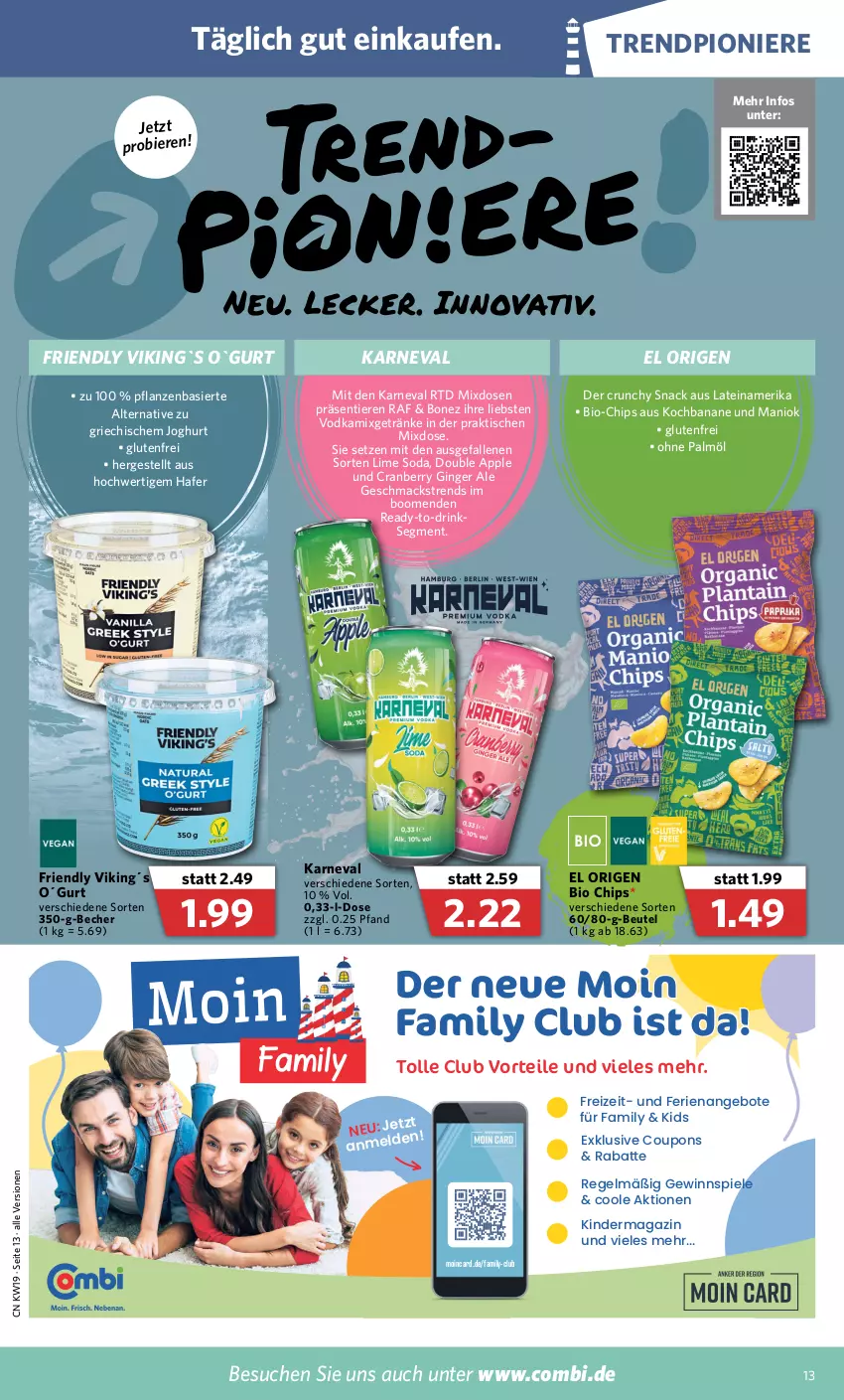 Aktueller Prospekt Combi - Prospekte - von 09.05 bis 14.05.2022 - strona 13 - produkty: angebot, angebote, Apple, banane, Becher, beutel, bier, Biere, bio, chips, coupon, coupons, cranberry, drink, drinks, getränk, getränke, gewinnspiel, gin, ginger, ginger ale, hafer, joghur, joghurt, Kinder, mac, magazin, Mixgetränk, ohne palmöl, pflanze, pflanzen, snack, Soda, Spiele, Ti, Tiere, tisch, vodka