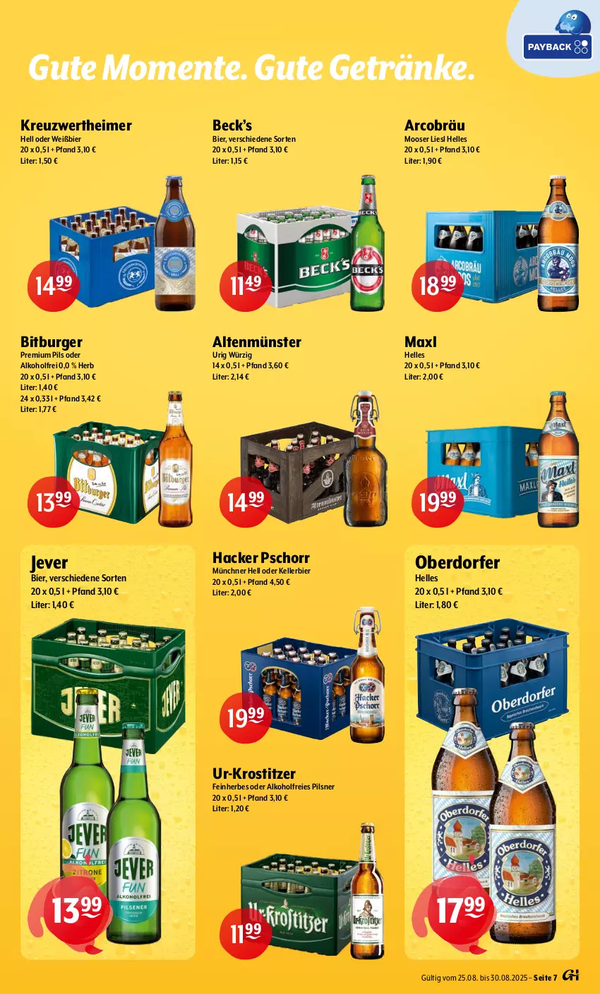 Aktueller Prospekt Getraenke Hoffmann - Prospekte - von 25.08 bis 30.08.2025 - strona 7 - produkty: alkohol, Altenmünster, bier, bitburger, burger, eimer, elle, ente, getränk, getränke, hacker pschorr, jever, kellerbier, Maxl Helles, pils, pilsner, premium pils, Ti