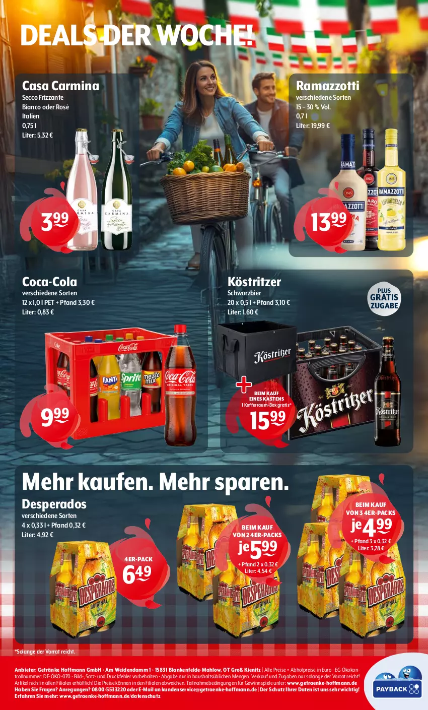 Aktueller Prospekt Getraenke Hoffmann - Prospekte - von 25.08 bis 30.08.2025 - strona 8 - produkty: abholpreise, bier, coca-cola, cola, desperados, ecco, eis, frizzante, getränk, getränke, gewinnspiel, koffer, köstritzer, rama, ramazzott, ramazzotti, reis, Spiele, Ti, zott