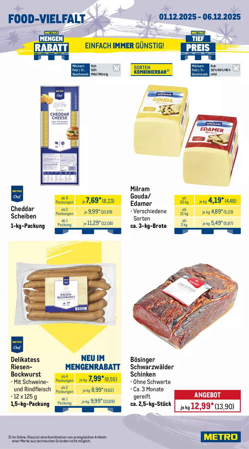 Aktueller Prospekt Metro - Wochen-Angebote Gastro - von 01.12 bis 06.12.2025 - strona 11 - produkty: angebot, bockwurst, brot, cheddar, crème fraîche, edamer, eimer, eis, fleisch, gouda, küche, Küchen, Küchensahne, mac, milch, milram, reis, rind, rindfleisch, sahne, salakis, schinken, schwarzwälder schinken, schwein, schweine, Ti, tisch, wein, weine, wurst