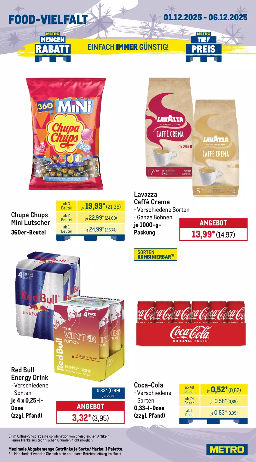 Aktueller Prospekt Metro - Wochen-Angebote Gastro - von 01.12 bis 06.12.2025 - strona 14 - produkty: angebot, beutel, bohne, bohnen, brut, caffè crema, champagne, chupa, chupa chups, coca-cola, cola, coupon, drink, eis, energy drink, flasche, früchte, früchten, Germ, getränk, getränke, jack daniel, Jack Daniel’s, jägermeister, kräuter, kräuterlikör, lack, lavazza, likör, Lutscher, Meister, orange, Palette, Peroni, red bull, reis, Ria, Schal, Schale, Ti, zitrone