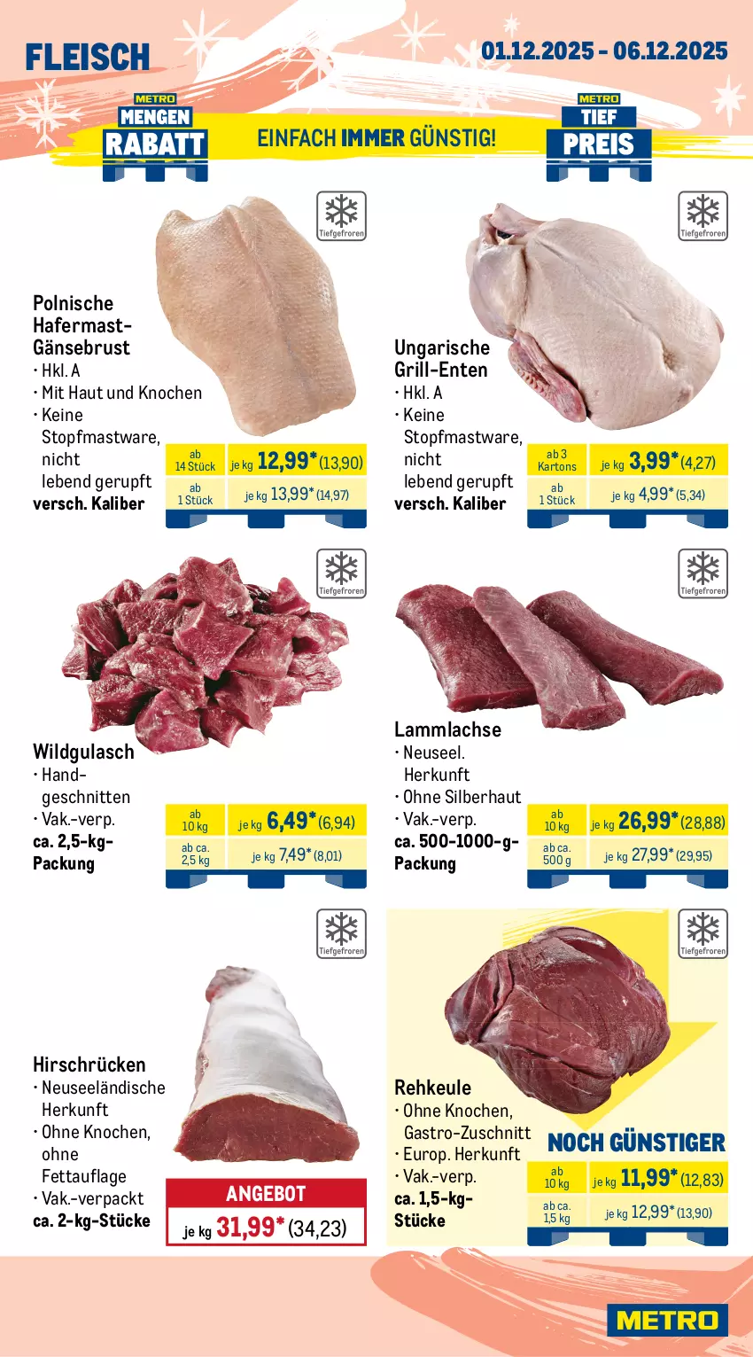 Aktueller Prospekt Metro - Wochen-Angebote Gastro - von 01.12 bis 06.12.2025 - strona 4 - produkty: Abtei, angebot, angebote, aqua, Dorade, dorade royal, eis, elle, ente, filet, fisch, fischtheke, fleisch, forelle, frischfisch, Gänsebrust, grill, gulasch, hafer, lachs, lamm, lammlachse, Metro, rel, Rotbarsch, rotbarschfilet, Saibling, schnitten, Seesaiblingsfilet, Ti, topf, Wild, Zander