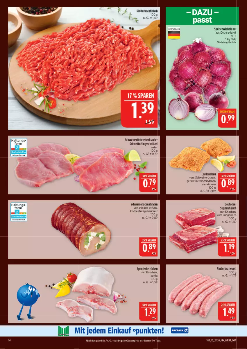 Aktueller Prospekt Marktkauf - Prospekt - von 05.04 bis 11.04.2026 - strona 14 - produkty: cordon bleu, eis, fleisch, hackfleisch, jungbullen, küche, Küchen, Mett, natur, reis, Ria, rind, rinder, rinderhackfleisch, Rückensteak, rückensteaks, saft, Schmetterling, schnitzel, schwein, schweine, schweinerücken, Speisezwiebeln, steak, steaks, suppe, suppen, suppenfleisch, Ti, wein, weine, wurst, ZTE, zwiebel, zwiebeln