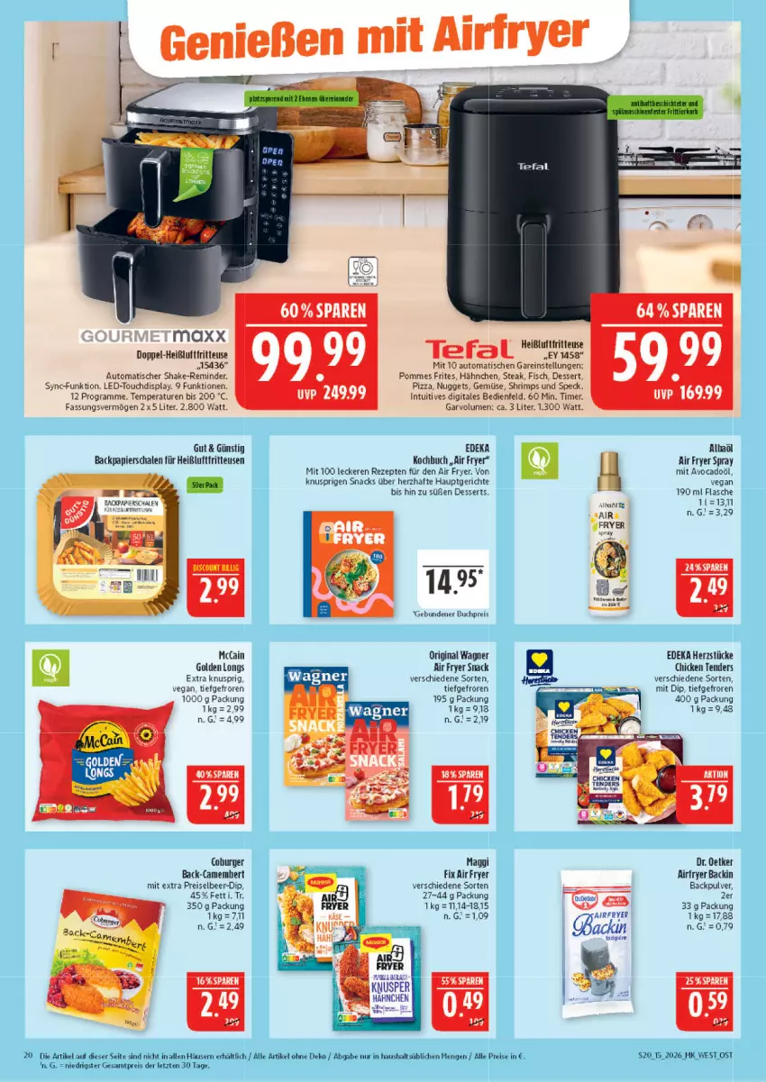 Aktueller Prospekt Marktkauf - Prospekt - von 05.04 bis 11.04.2026 - strona 20 - produkty: Airfryer, auto, avocado, buch, burger, camembert, deka, dessert, desserts, dip, discount, Dr. Oetker, eis, enders, fisch, flasche, fritteuse, gin, Golden Longs, Heißluftfritteuse, HP, mccain, nuggets, original wagner, papier, pizza, pommes, Pommes Frites, reis, rezept, rezepte, Schal, Schale, shake, snack, snacks, Speck, spülmaschinen, steak, tender, Ti, timer, tisch, wagner, ZTE