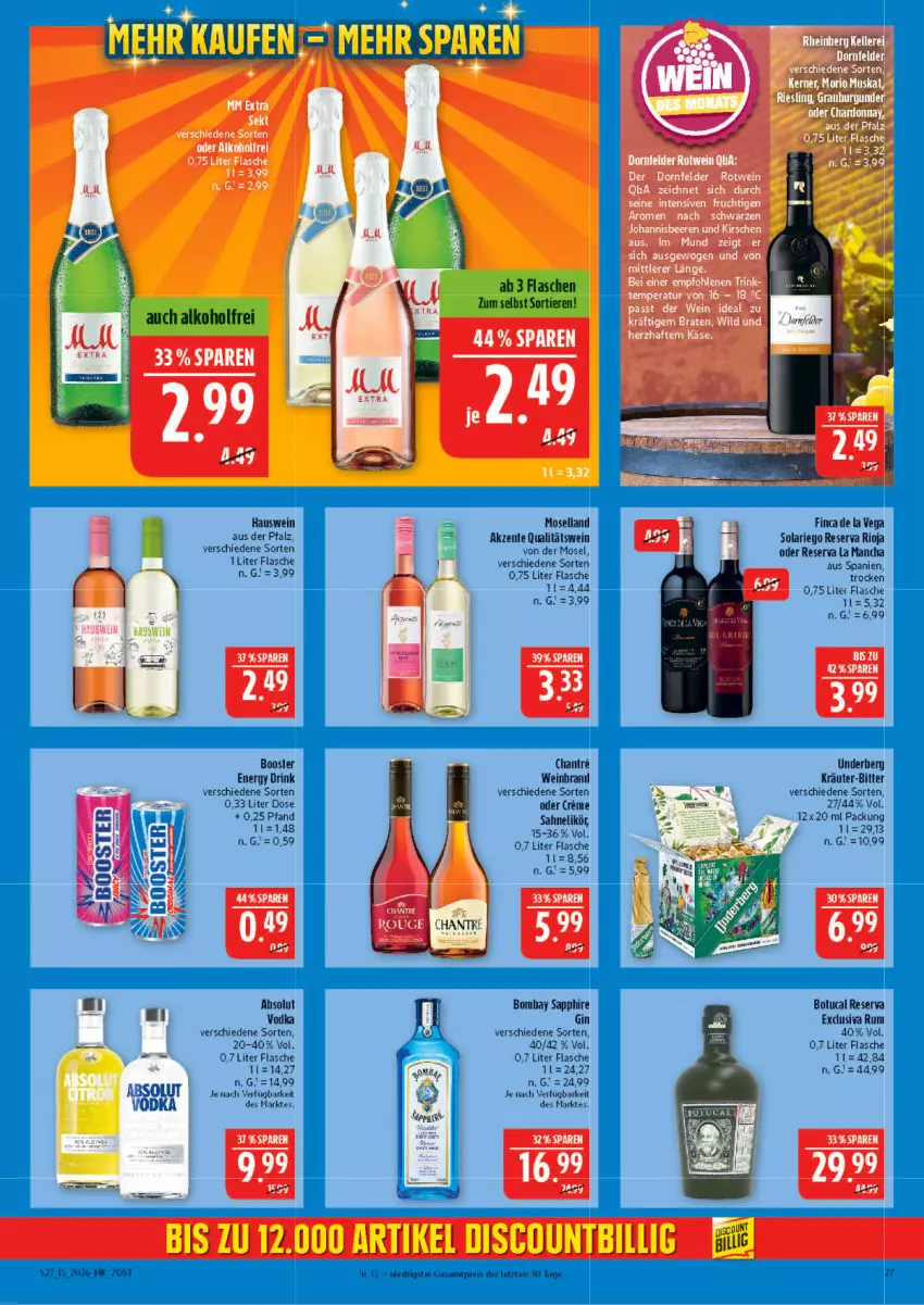 Aktueller Prospekt Marktkauf - Prospekt - von 05.04 bis 11.04.2026 - strona 27 - produkty: bombay sapphire, drink, energy drink, ente, flasche, gin, kräuter, likör, moselland, qualitätswein, rioja, rum, sahne, sapphire, Ti, Tiere, tuc, wein, weinbrand