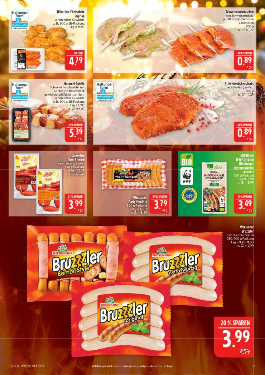 Aktueller Prospekt Marktkauf - Prospekt - von 05.04 bis 11.04.2026 - strona 5 - produkty: Bau, Berger, bio, deka, edeka bio, eis, filet, filets, fleisch, gewürz, grill, Grillkäse, Käse, lachs, paprika, reis, Ria, Rückensteak, rückensteaks, schwein, schweine, schweinefleisch, Schweinelachs, schweinerücken, Speck, steak, steaks, Tasche, taschen, Ti, wein, weine, WICK, würfel, ZTE