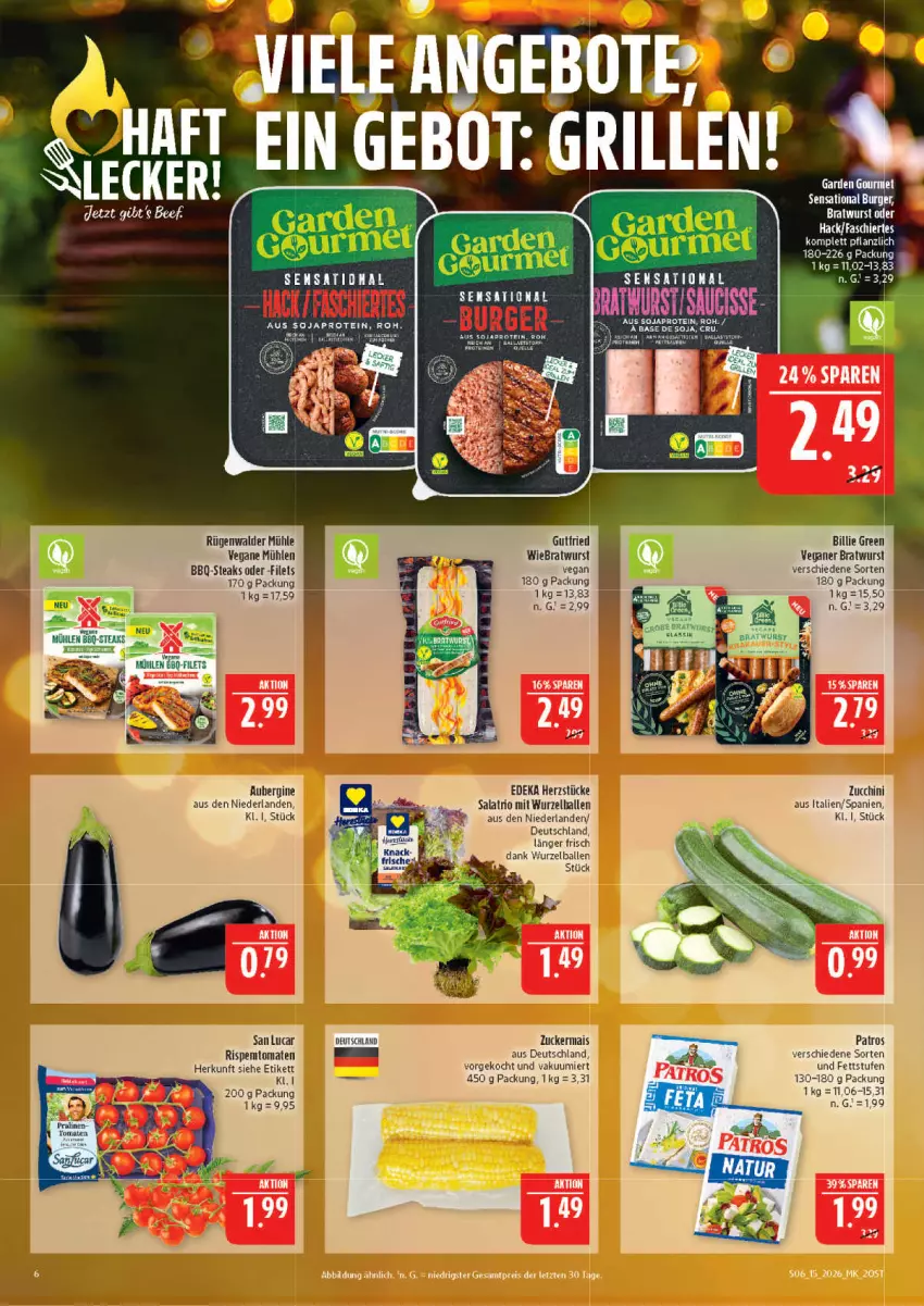 Aktueller Prospekt Marktkauf - Prospekt - von 05.04 bis 11.04.2026 - strona 6 - produkty: aubergine, ball, bratwurst, deka, ente, filet, filets, gin, gutfried, mais, rügenwalder, rügenwalder mühle, salat, soja, steak, steaks, Ti, tomate, tomaten, wurst, zucchini, zucker, zuckermais