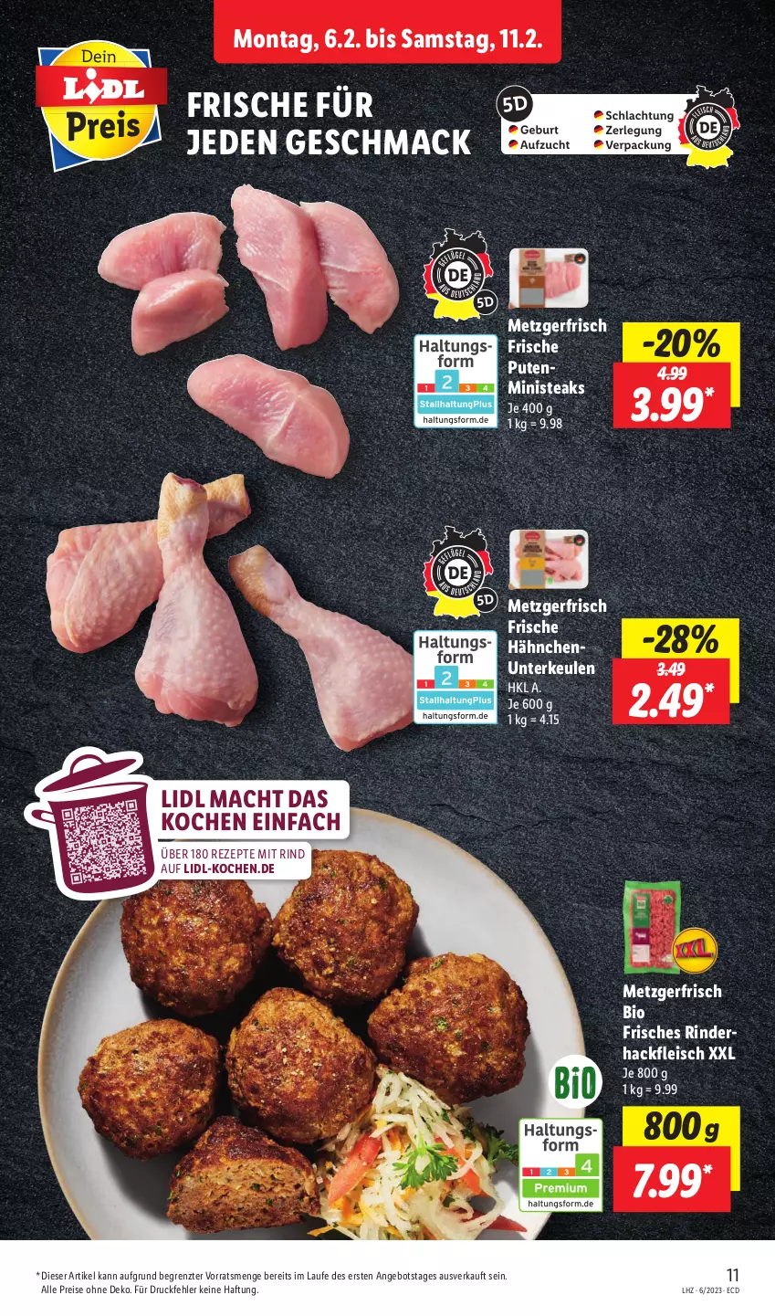 Aktueller Prospekt Lidl - Aktionsprospekt - von 06.02 bis 11.02.2023 - strona 11 - produkty: angebot, bio, eis, fleisch, Frische Hähnchen, hackfleisch, mac, pute, reis, rezept, rezepte, rind, rinder, rinderhackfleisch, steak, steaks, Ti, ZTE