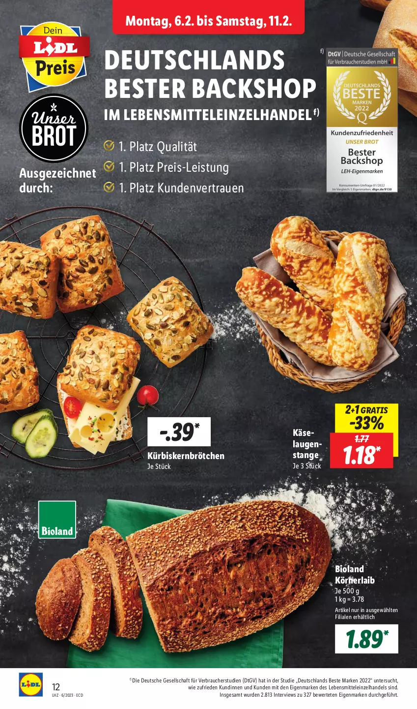 Aktueller Prospekt Lidl - Aktionsprospekt - von 06.02 bis 11.02.2023 - strona 14 - produkty: bio, bioland, brot, brötchen, eis, Käse, Kürbis, Kürbiskernbrötchen, lebensmittel, Rauch, reis, Ti