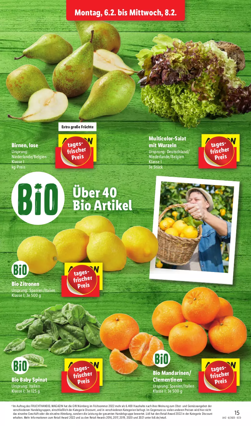 Aktueller Prospekt Lidl - Aktionsprospekt - von 06.02 bis 11.02.2023 - strona 17 - produkty: Abtei, angebot, bio, Birnen, clementinen, discount, eis, frucht, früchte, LG, magazin, mandarine, mandarinen, obst, reis, salat, spinat, Ti, und gemüse, zitrone, zitronen