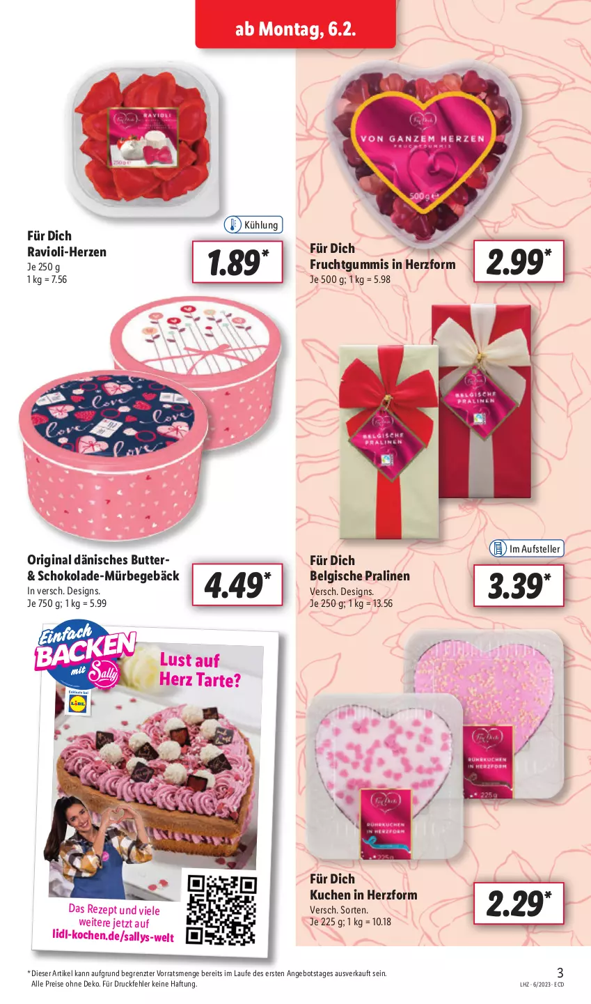 Aktueller Prospekt Lidl - Aktionsprospekt - von 06.02 bis 11.02.2023 - strona 3 - produkty: angebot, Belgische Pralinen, butter, eis, elle, frucht, fruchtgummi, fruchtgummis, gin, kuchen, LG, pralinen, ravioli, reis, rezept, schoko, schokolade, teller, Ti, ZTE