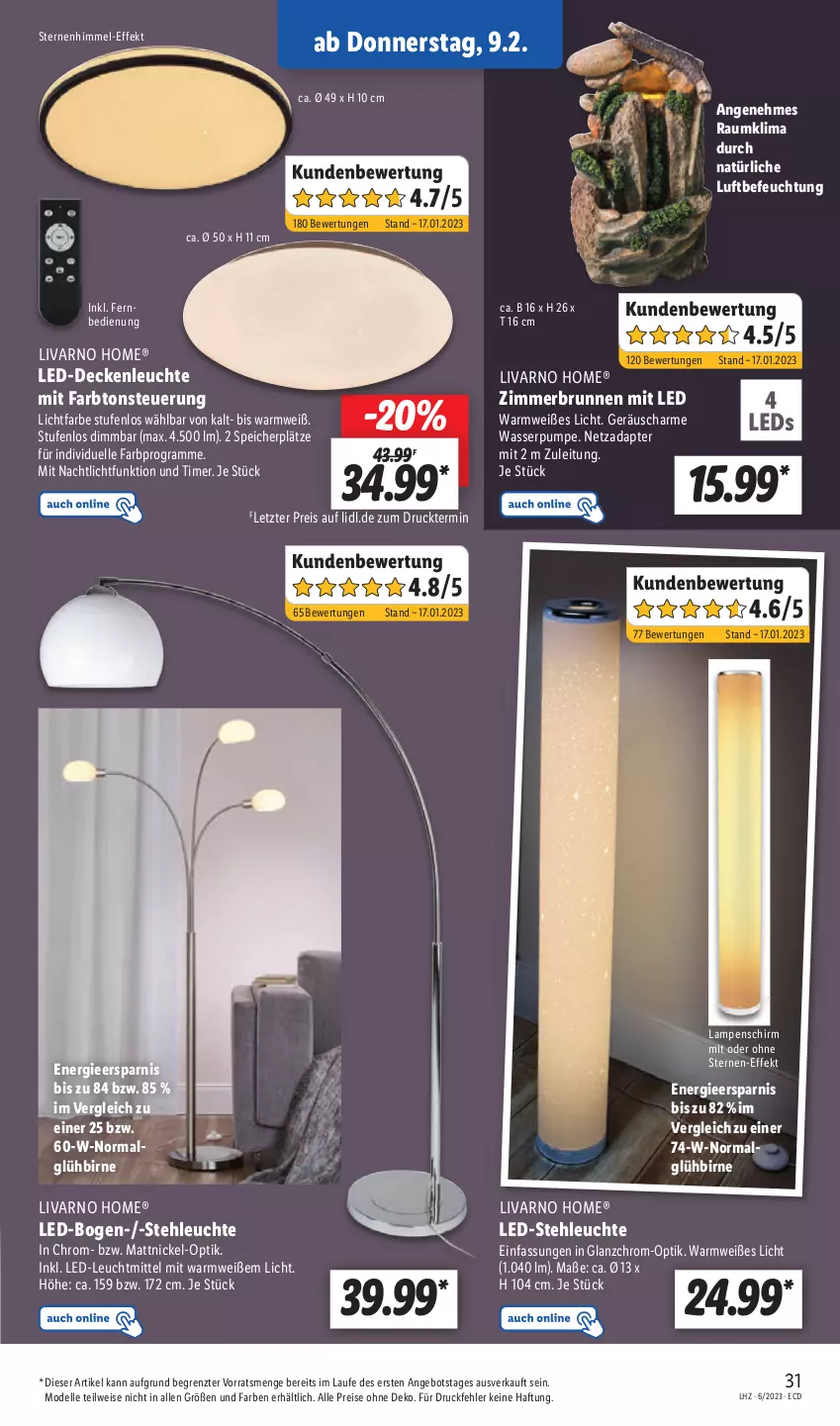 Aktueller Prospekt Lidl - Aktionsprospekt - von 06.02 bis 11.02.2023 - strona 33 - produkty: adapter, angebot, brunnen, decke, deckenleuchte, dell, eis, elle, fernbedienung, Lampe, Lampenschirm, led-deckenleuchte, led-stehleuchte, leds, Leuchte, leuchtmittel, LG, Mode, Nachtlicht, reis, stehleuchte, Ti, timer, wasser, ZTE