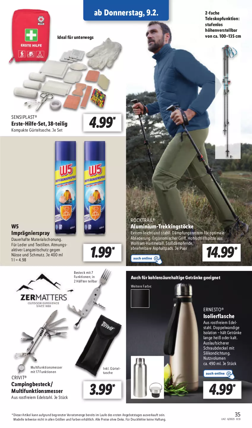 Aktueller Prospekt Lidl - Aktionsprospekt - von 06.02 bis 11.02.2023 - strona 37 - produkty: angebot, auer, besteck, crivit, decke, Deckel, dell, edelstahl, eis, elle, ernesto, flasche, getränk, getränke, gürteltasche, isolierflasche, messer, Mode, reis, Ria, rwe, Tasche, Teleskop, Ti, ZTE