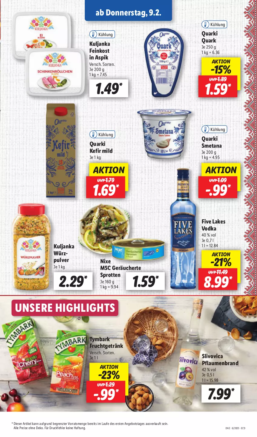 Aktueller Prospekt Lidl - Aktionsprospekt - von 06.02 bis 11.02.2023 - strona 47 - produkty: angebot, eis, feinkost, frucht, getränk, Kefir, pflaume, pflaumen, quark, Quarki, reis, Sprotten, Ti, vodka, ZTE